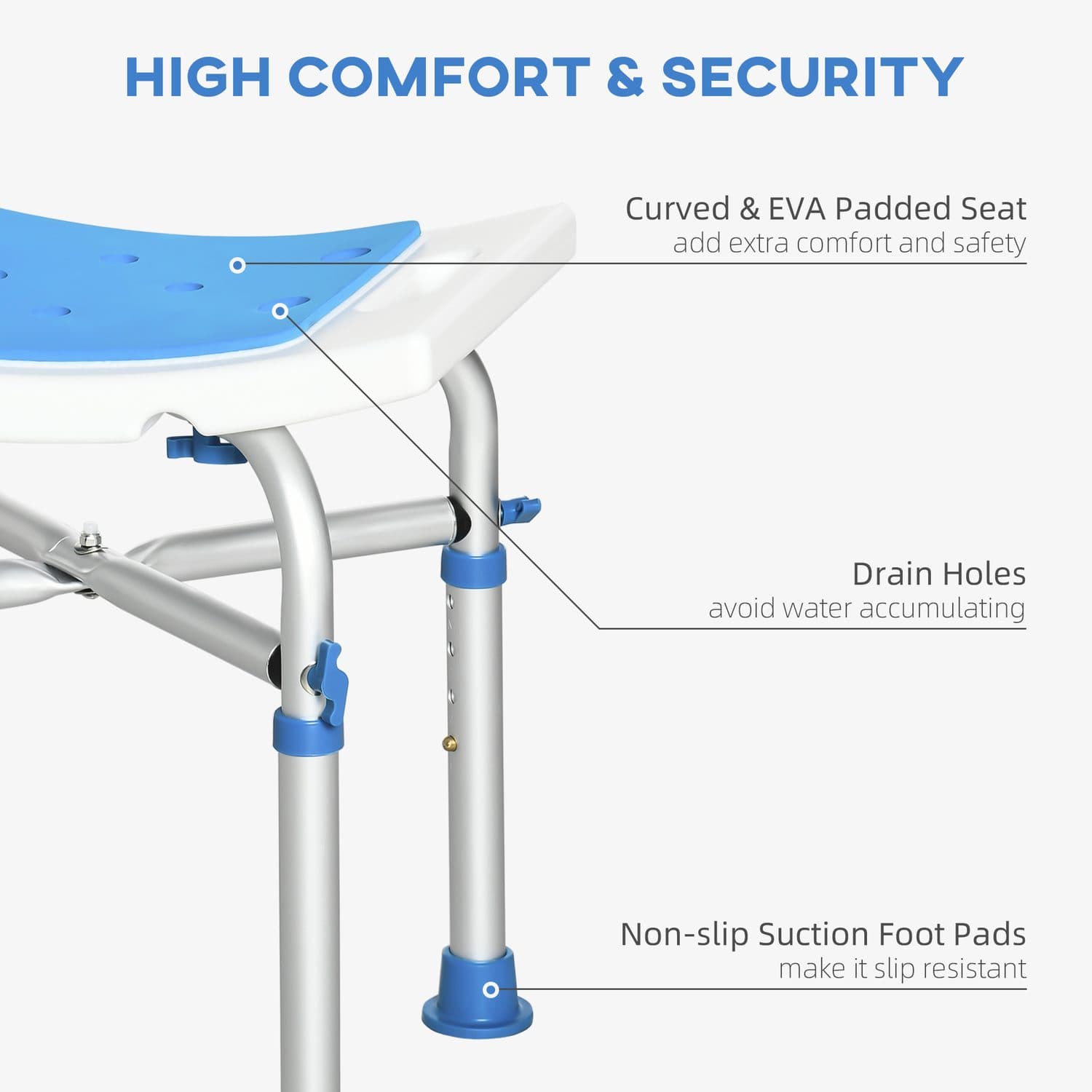 Adjustable Height Bath Stool with Cross-Brace Frame — Blue - image 1