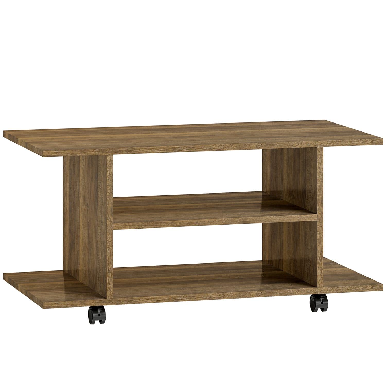 Walnut Mobile TV Stand with Open Shelves - Walnut
