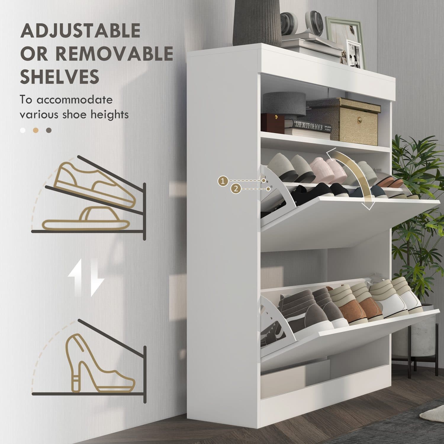 Shoe Storage Cabinet for 16 Pairs, High Gloss White - image 3