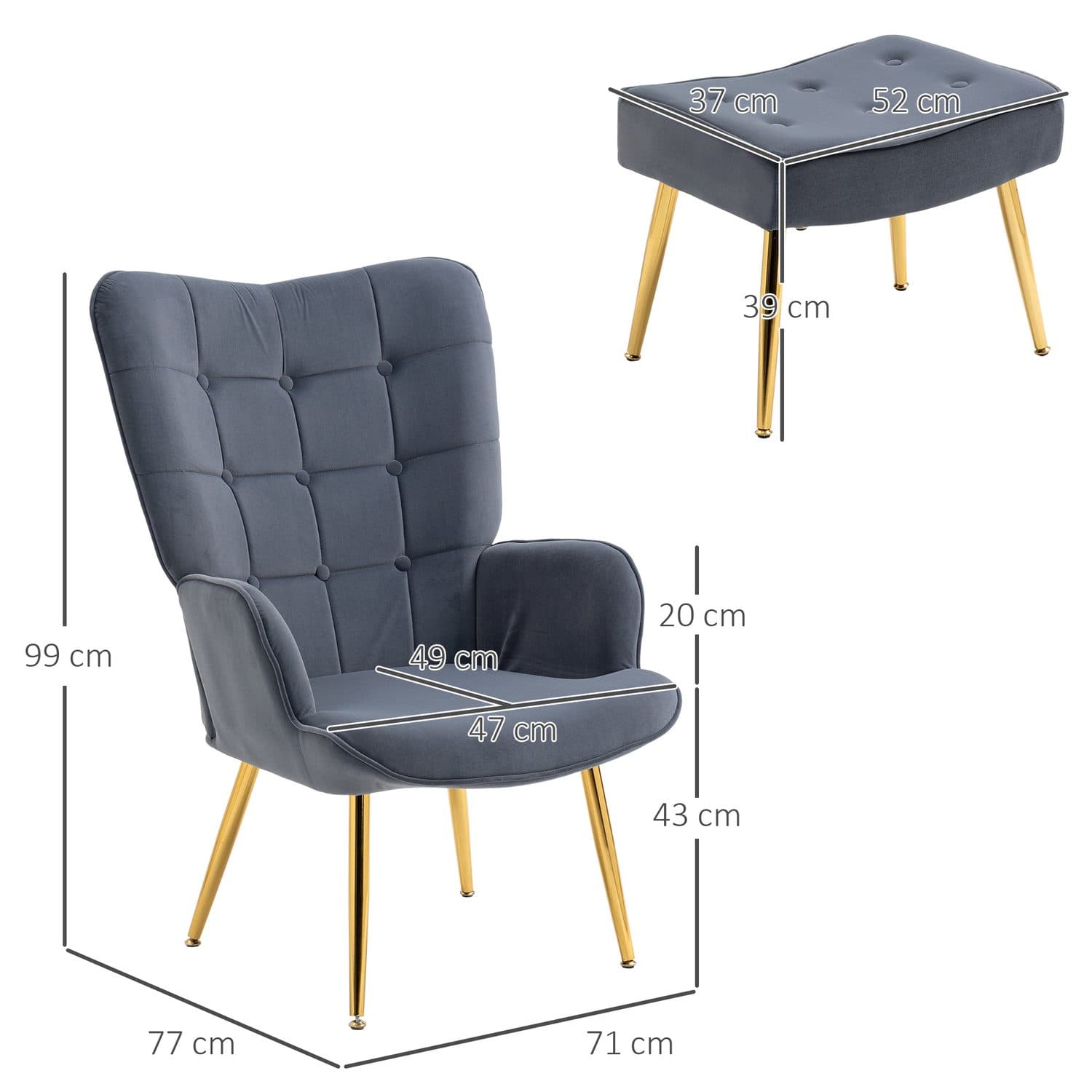 Relax in Style: Dark Grey Velvet Armchair & Footstool Set - image 2