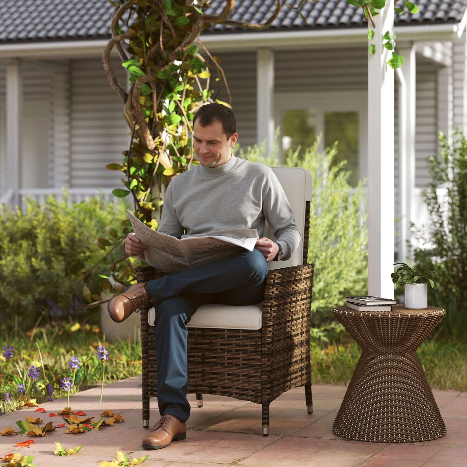 Cream Rattan Recliner - image 1