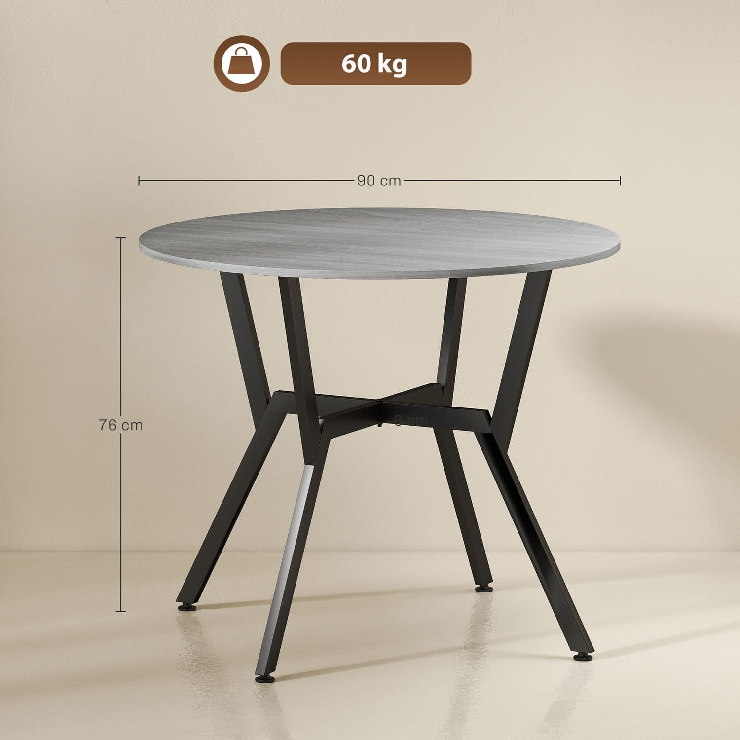 90cm Round Dining Table – Grey Top with Charcoal Metal Legs - image 1