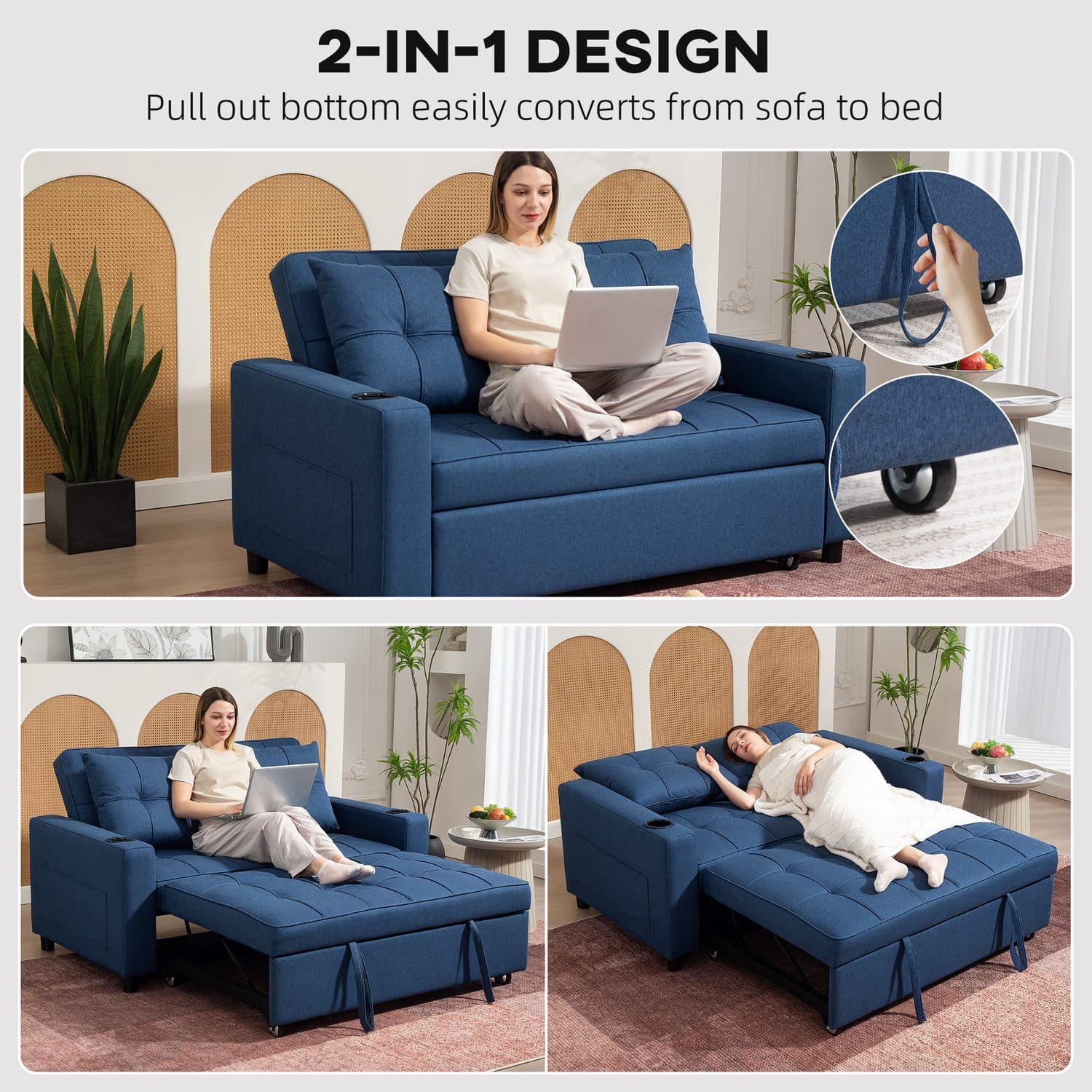 Dark Blue 2-Seater Sofa Bed - image 5