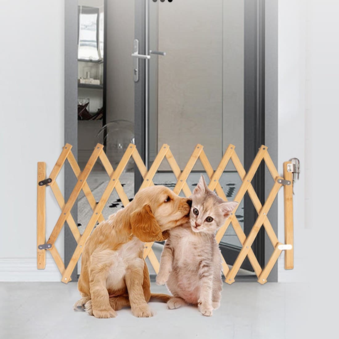 Keep Pets in Their Place with an Expandable Wooden Accordion Gate