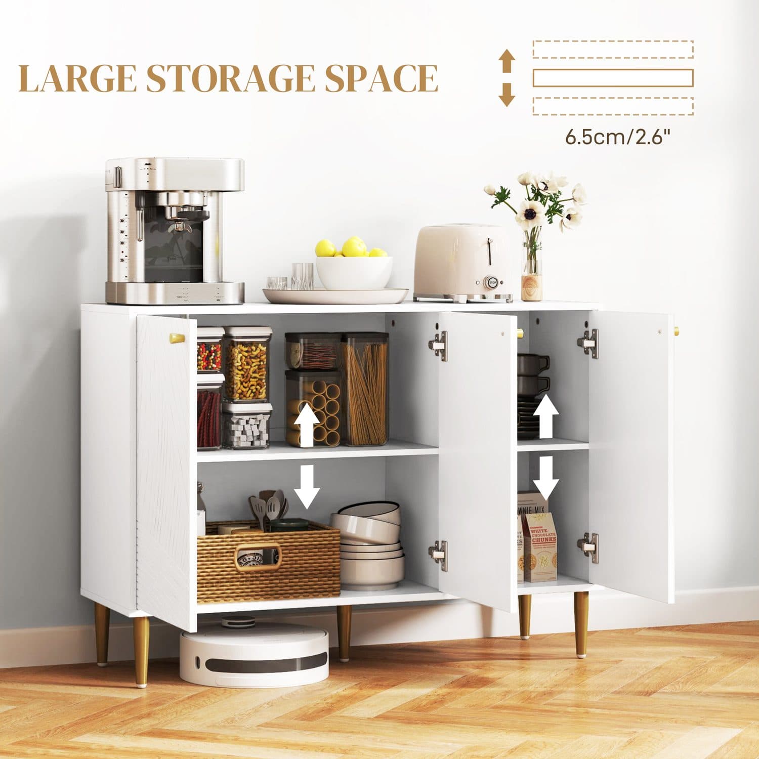 White & Gold Sideboard with Adjustable Storage - image 3