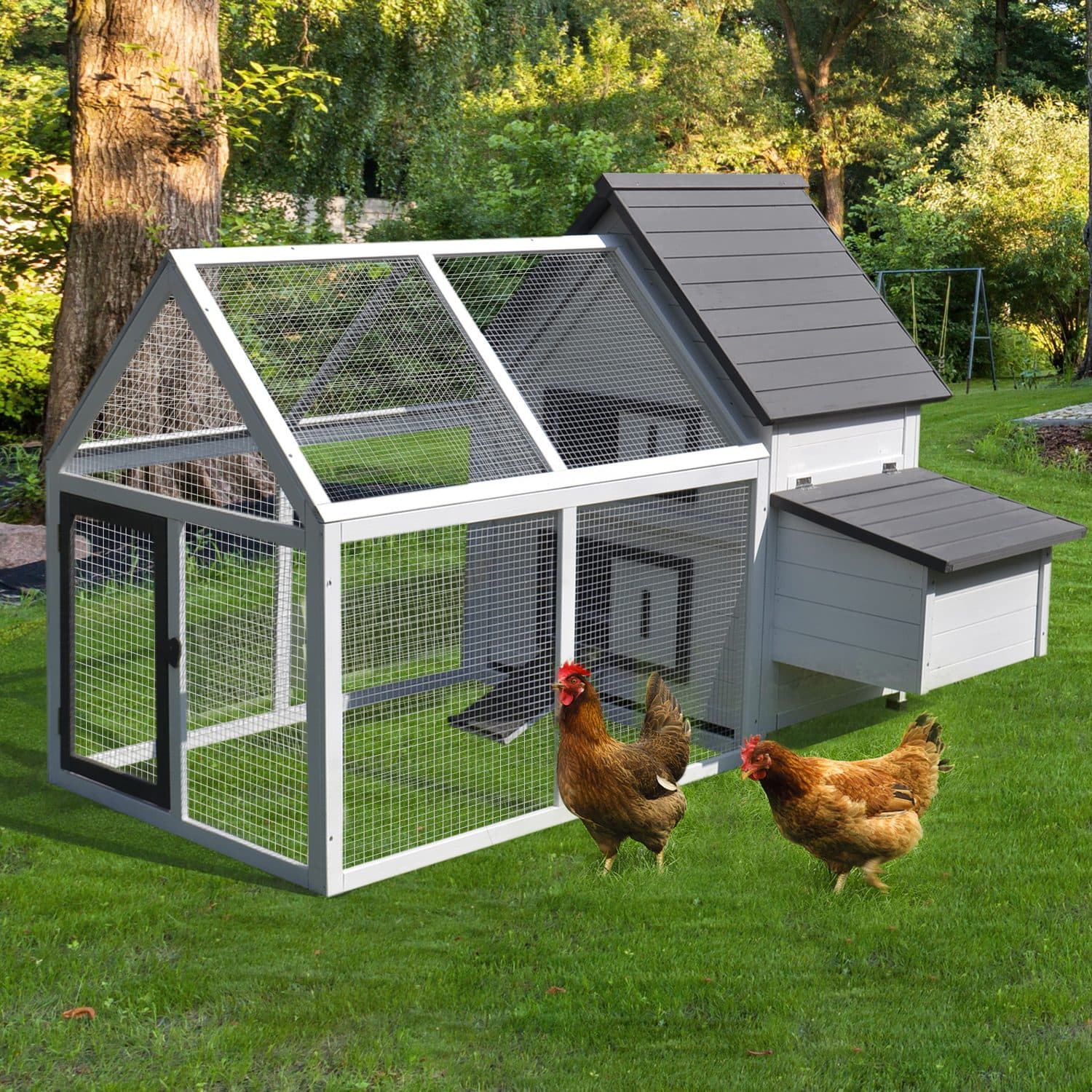 PawHut Fir Wood Chicken Coop and Run, 166 x 124 x 112cm - image 3