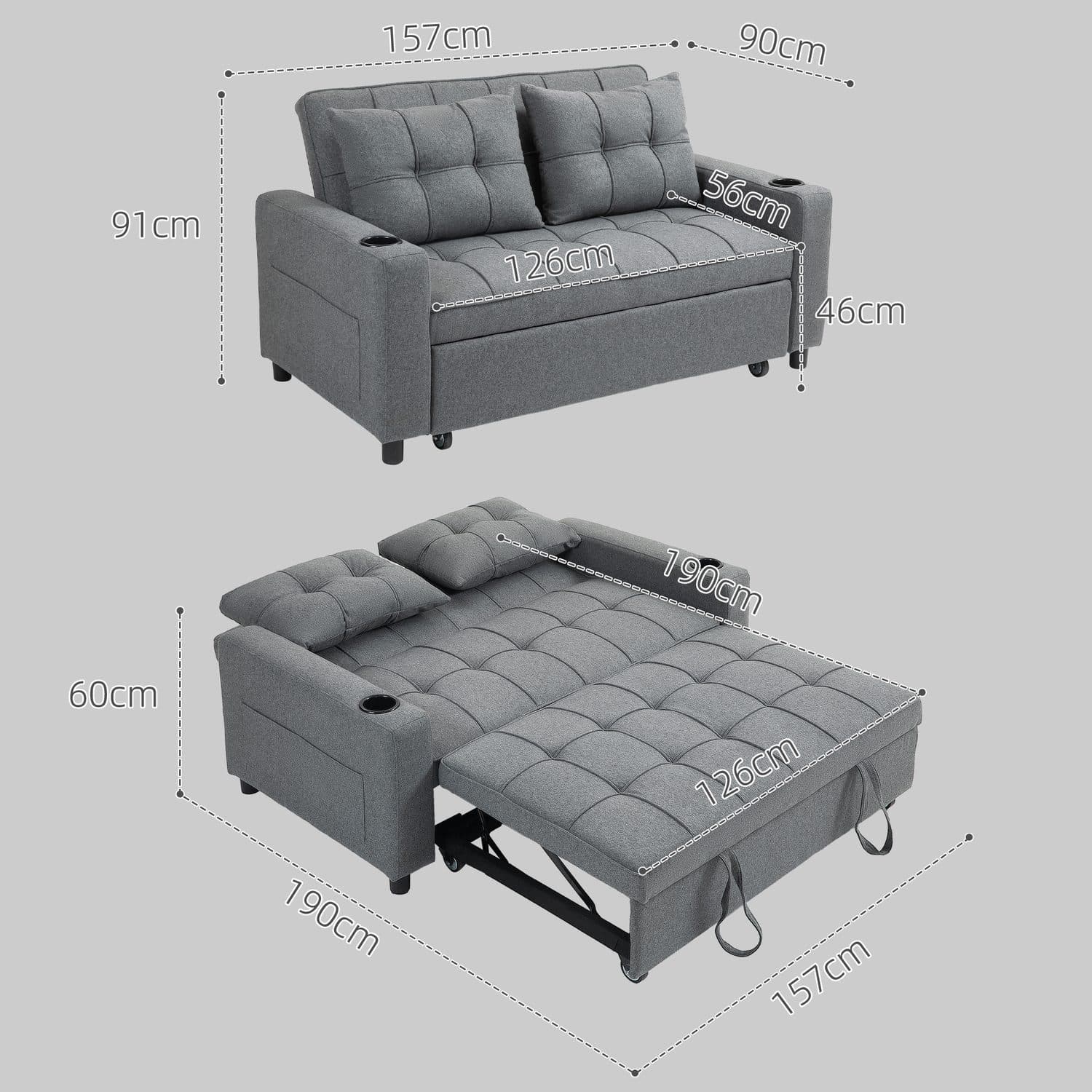 Charcoal Grey Two-Seater Pull-Out Sofa Bed - image 4