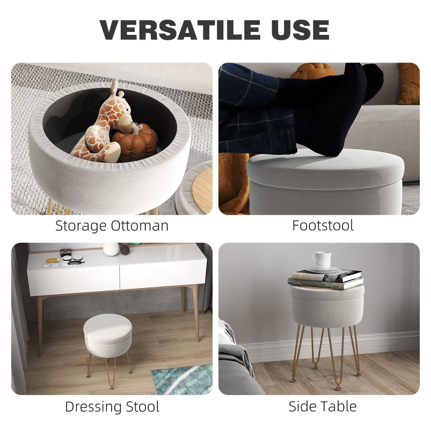 Cream white storage ottoman with hidden 5L space - image 5