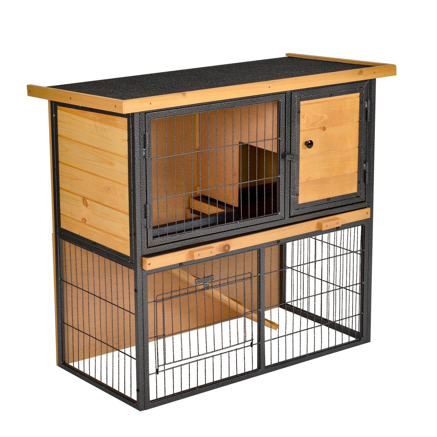 PawHut Two-Tier Elevated Hutch with Ramp and Openable Roof