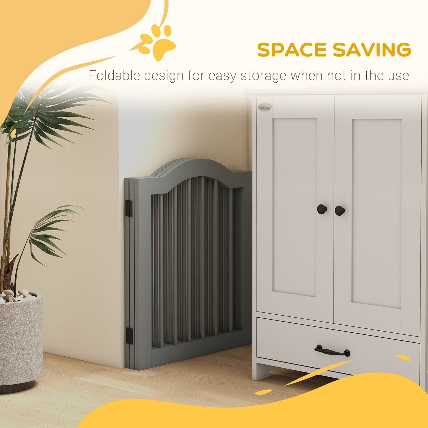 PawHut Freestanding 3-Panel Wooden Dog Gate in Light Grey - image 1