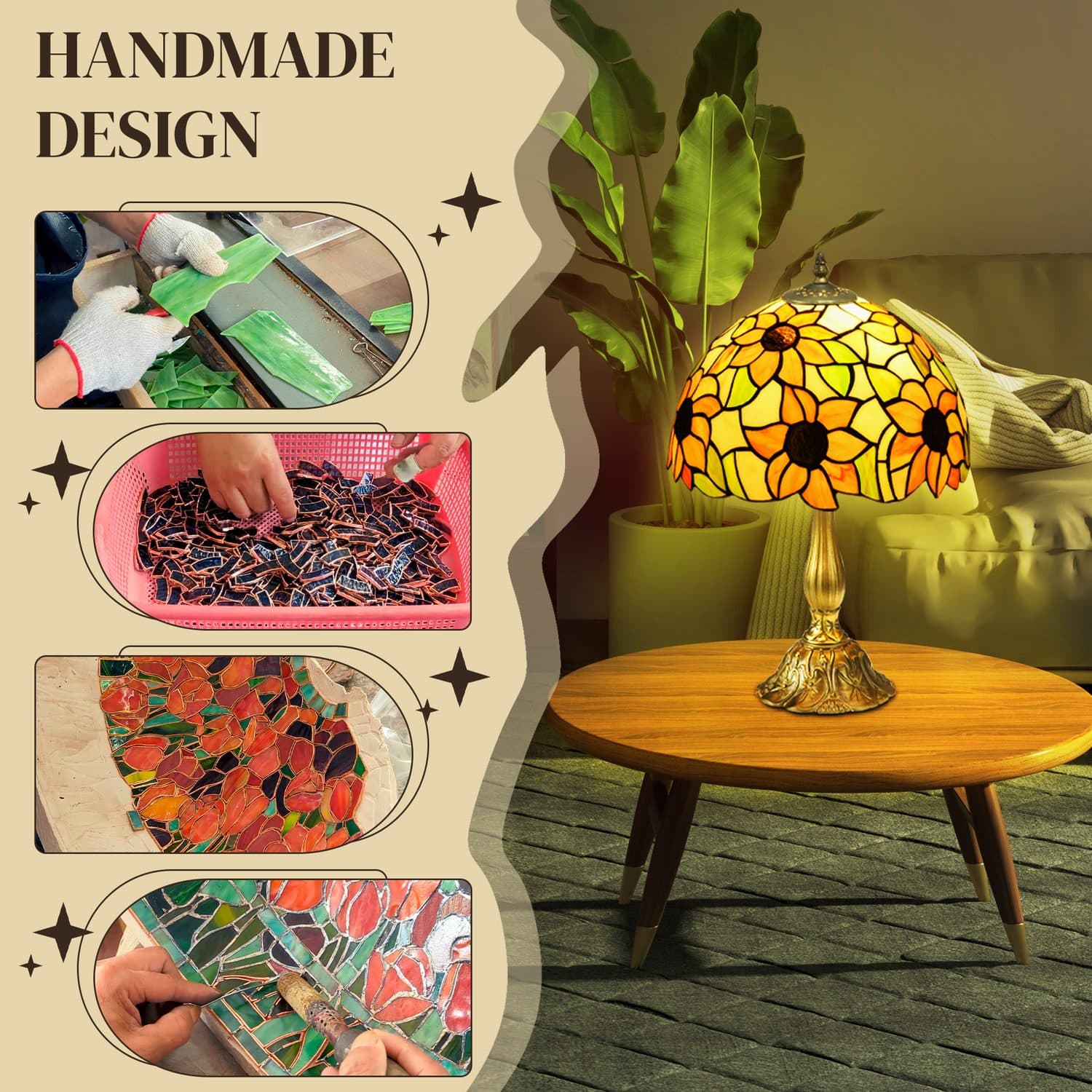 Handmade Sunflower Stained Glass Lamp for Bedside Tables - image 5