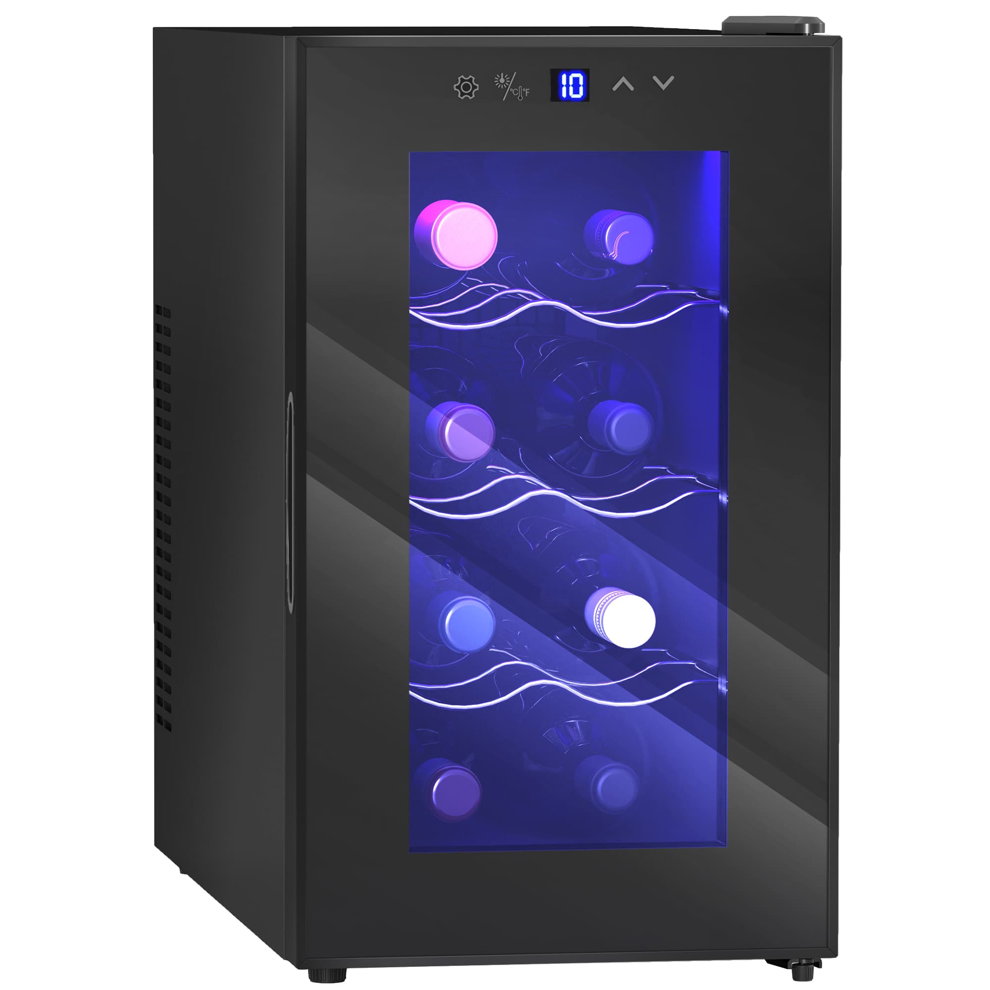 Compact 8 Bottle Wine Fridge with Blue LED Light - Black