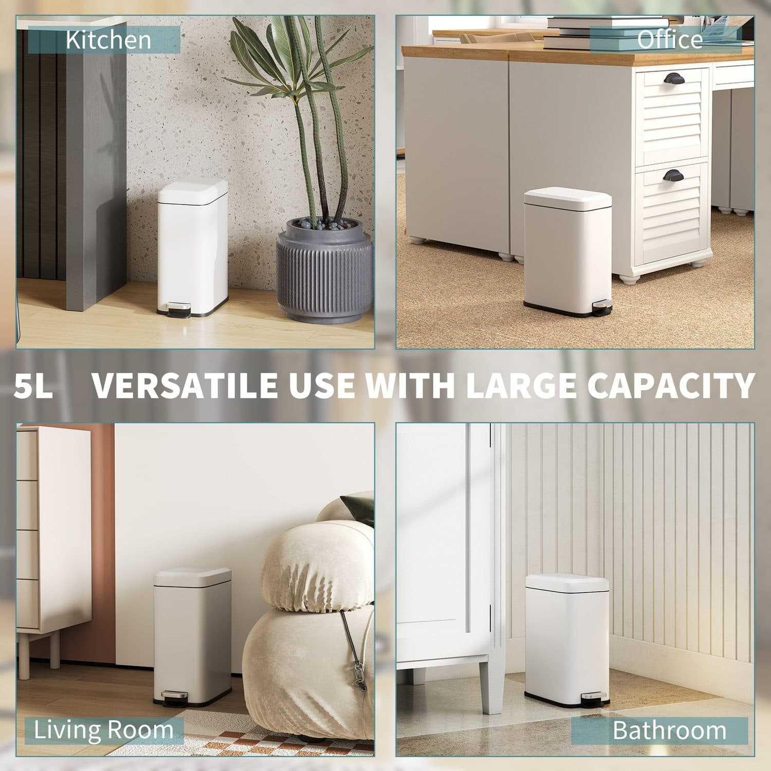 5-Litre Rectangular Steel Pedal Bin in White - image 1