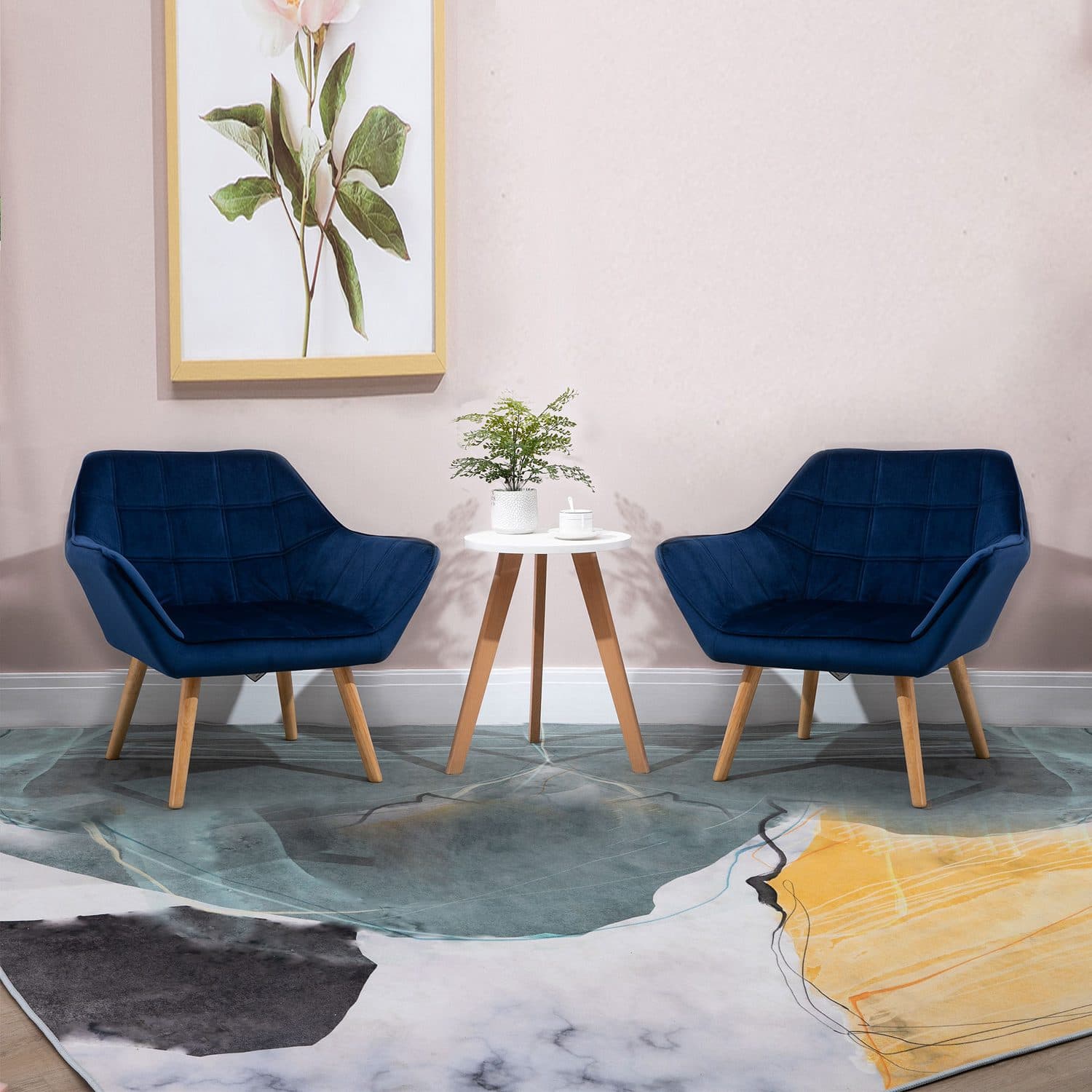 Blue Velvet Accent Chairs With Quilted Seat – Set of 2 - image 1