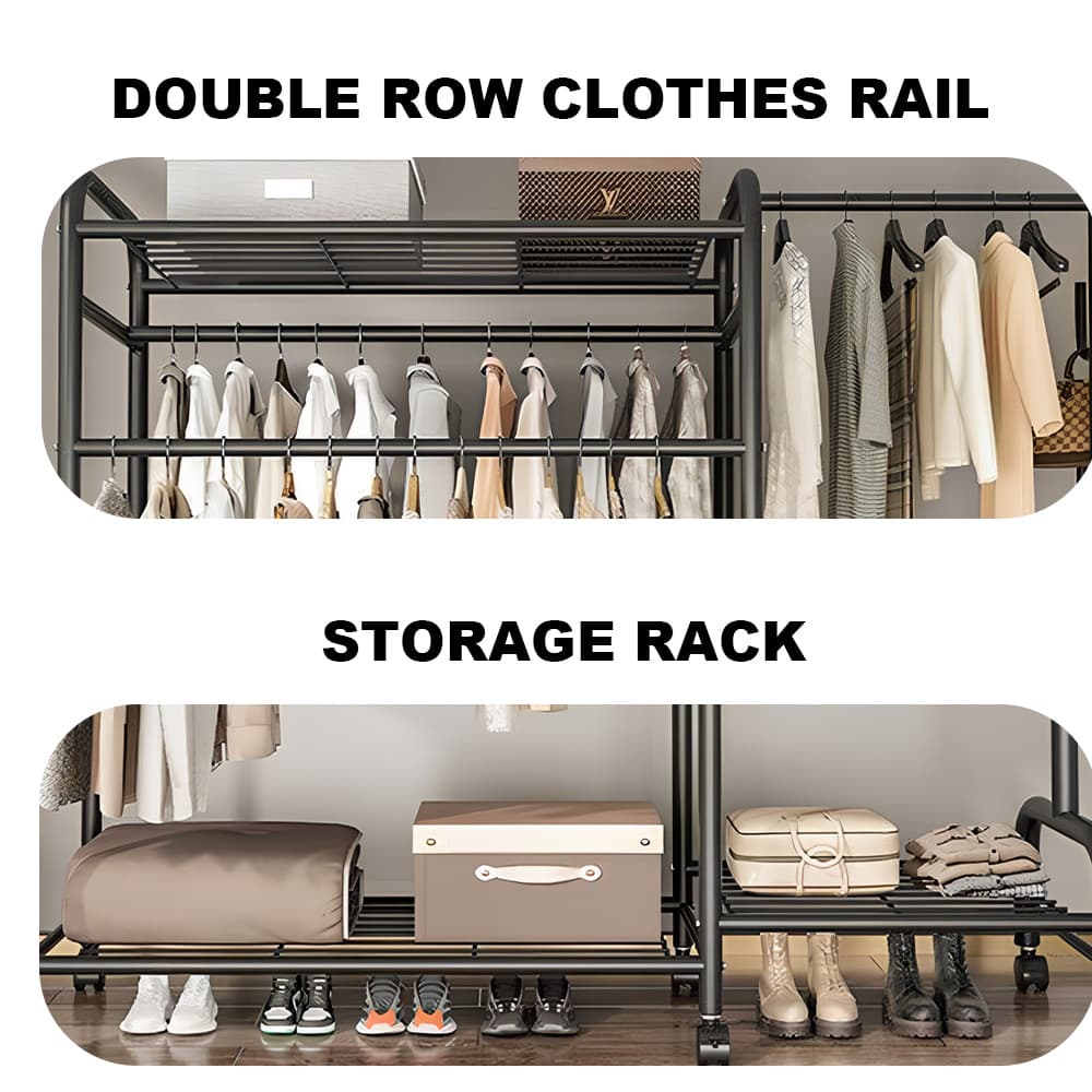 Two hanging rails, a shelf, and wheels — all in black steel - image 1