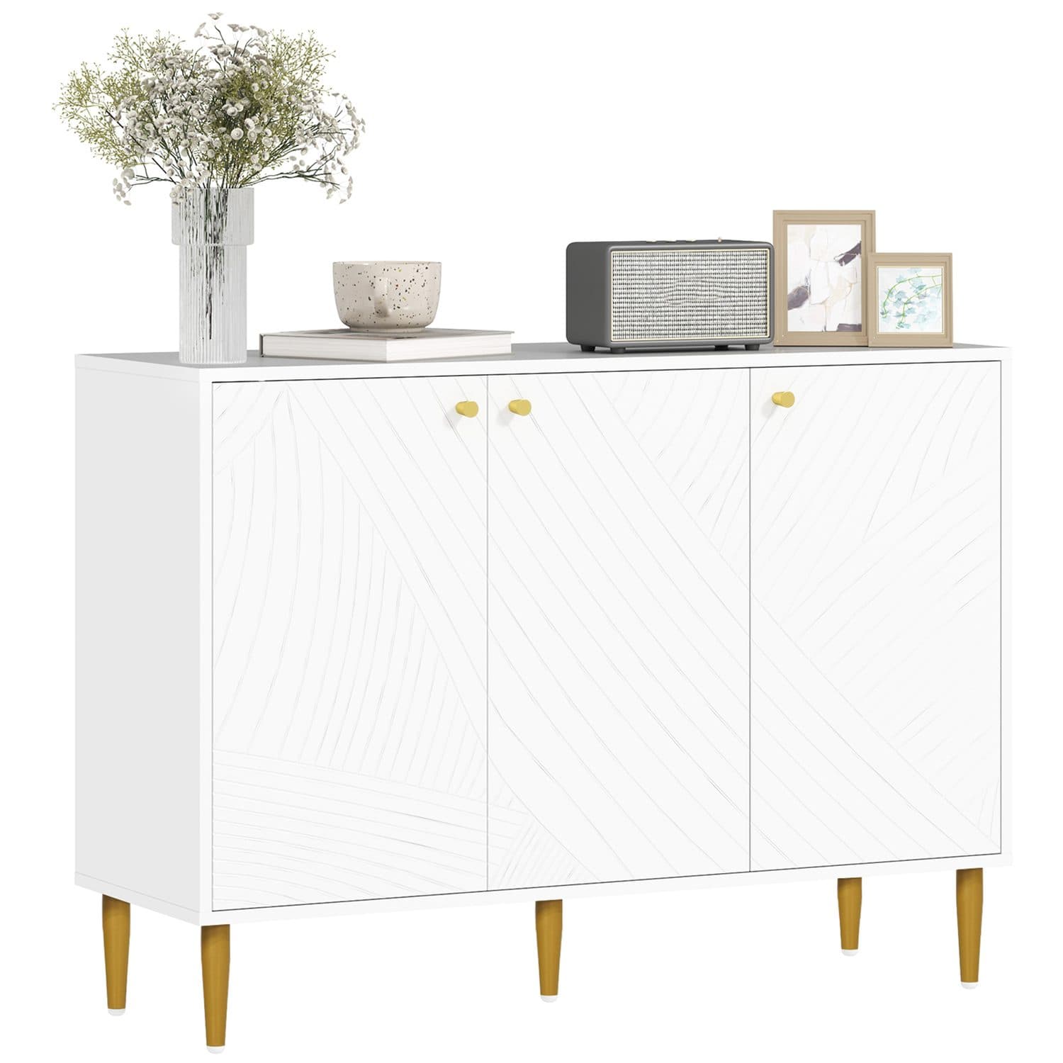 White & Gold Sideboard with Adjustable Storage - White