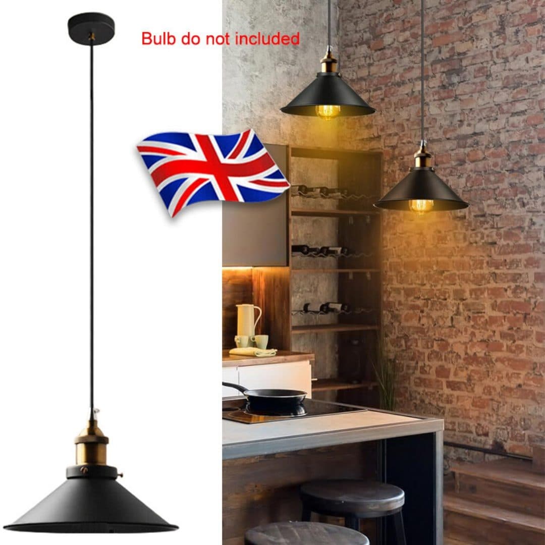 Vintage Industrial Pendant Light with Black Metal Dome - image 4
