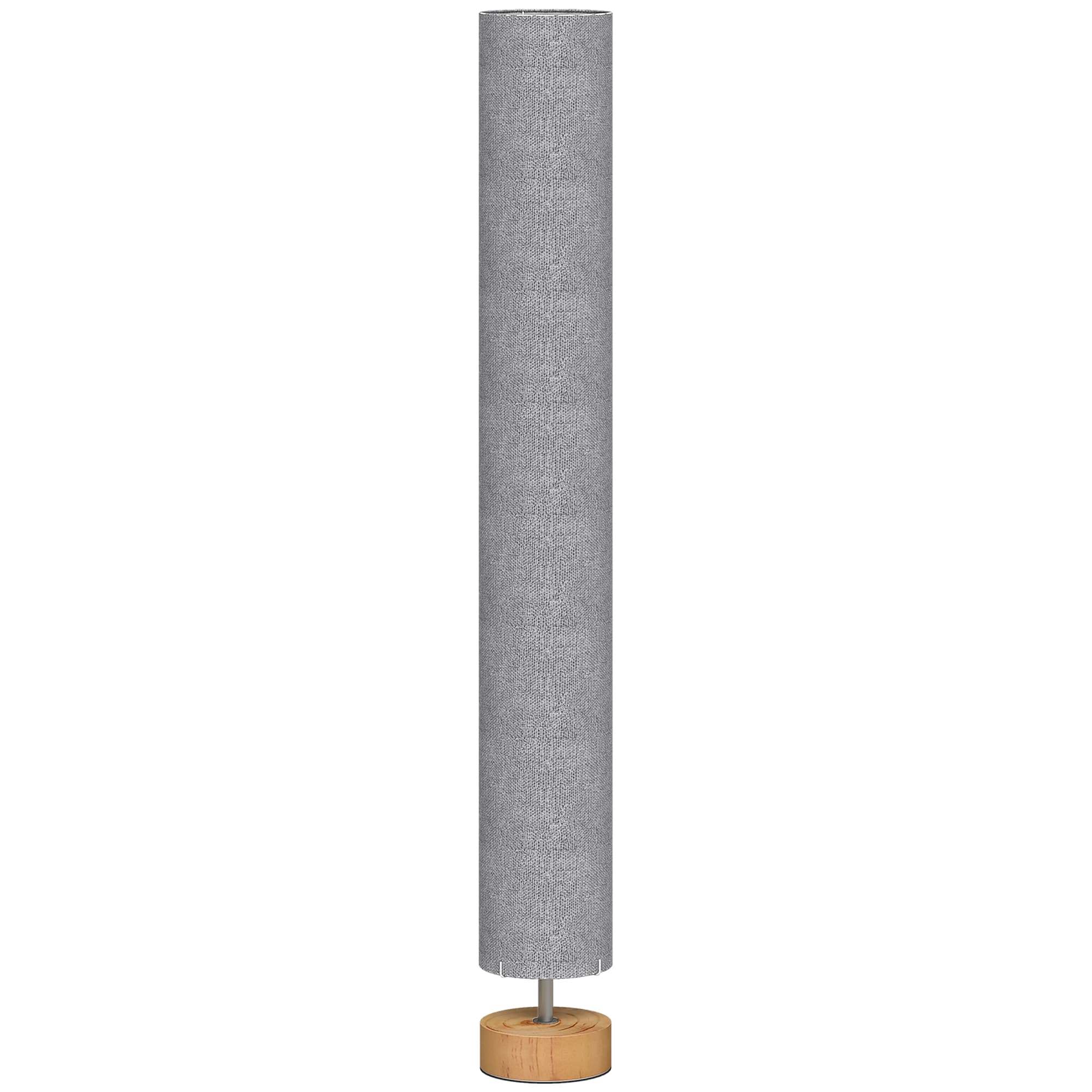 Slim Grey Floor Lamp with Linen Shade and Round Wooden Base - Grey