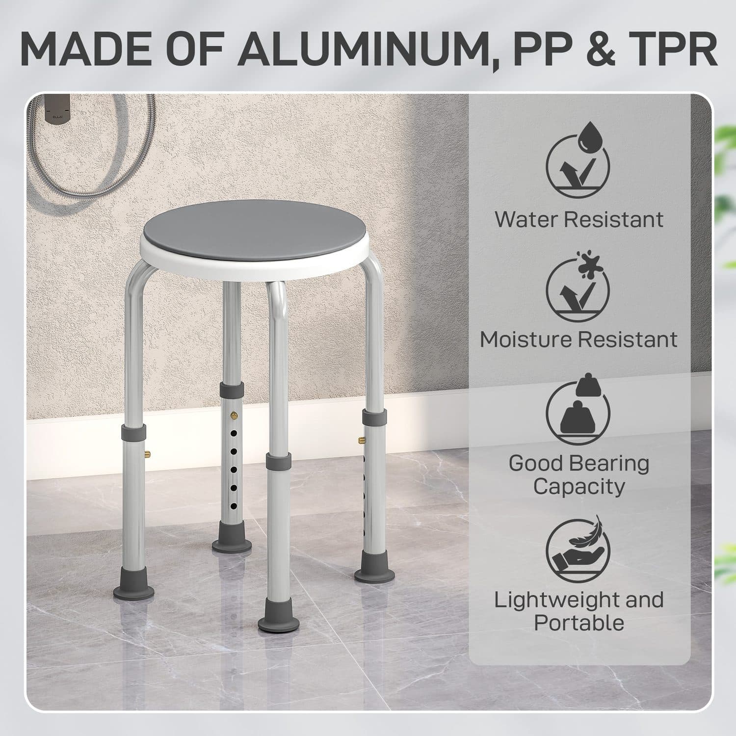 Height-Adjustable Shower Stool With 360° Rotating Seat - image 1