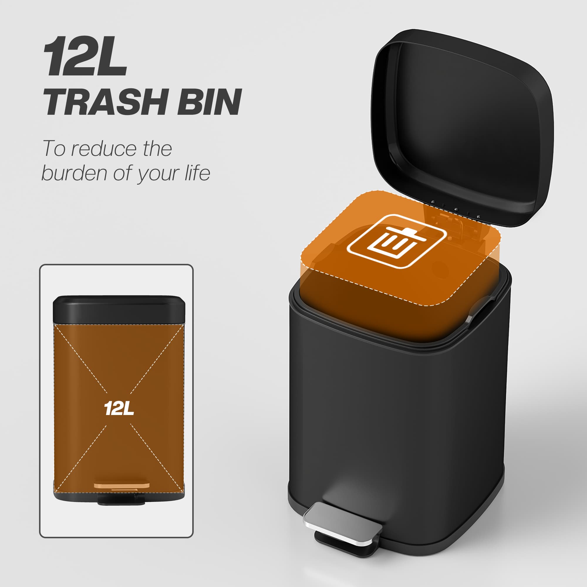Compact 12L black pedal bin for tidy kitchens - image 1