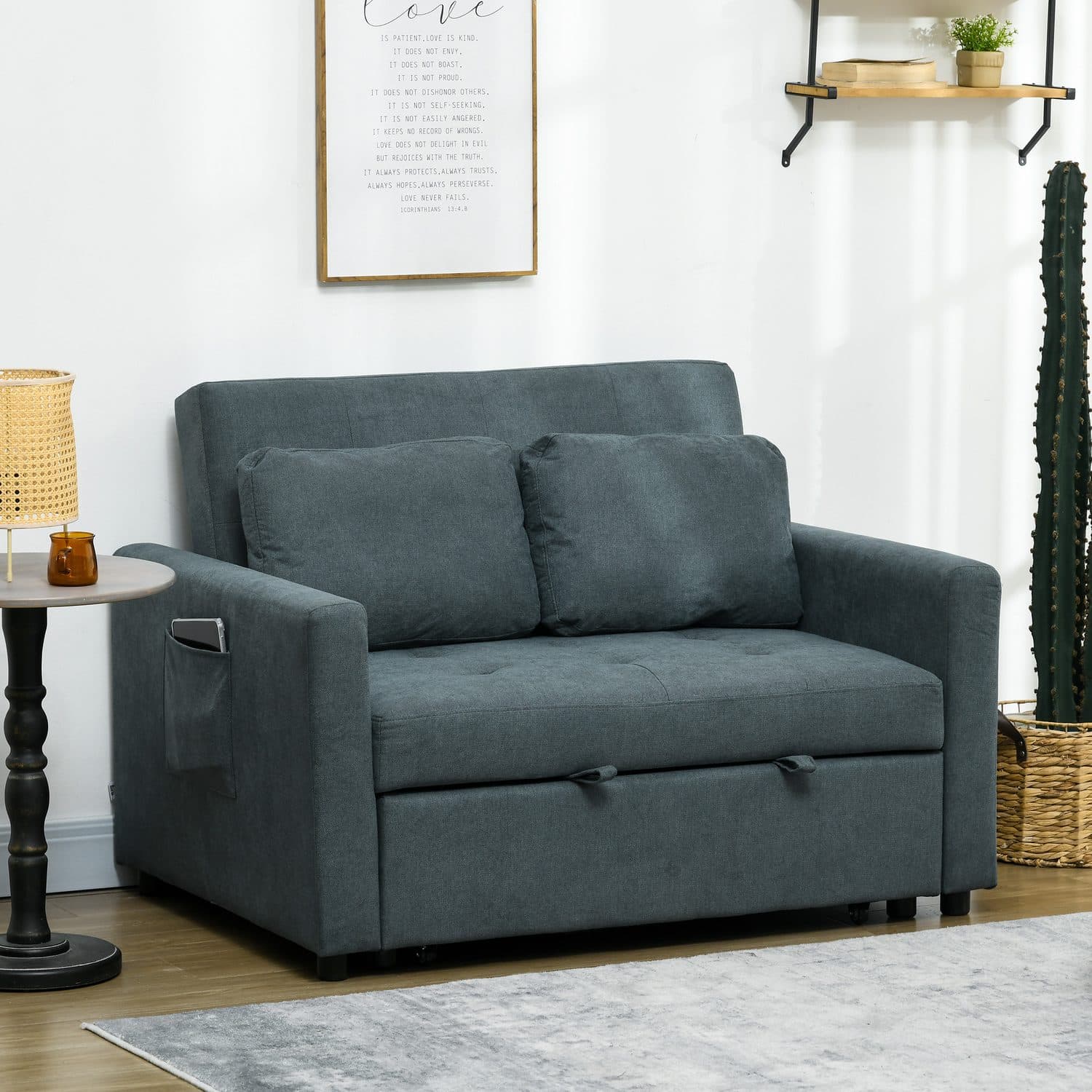 Charcoal Grey Velvet Loveseat Sofa Bed - image 2