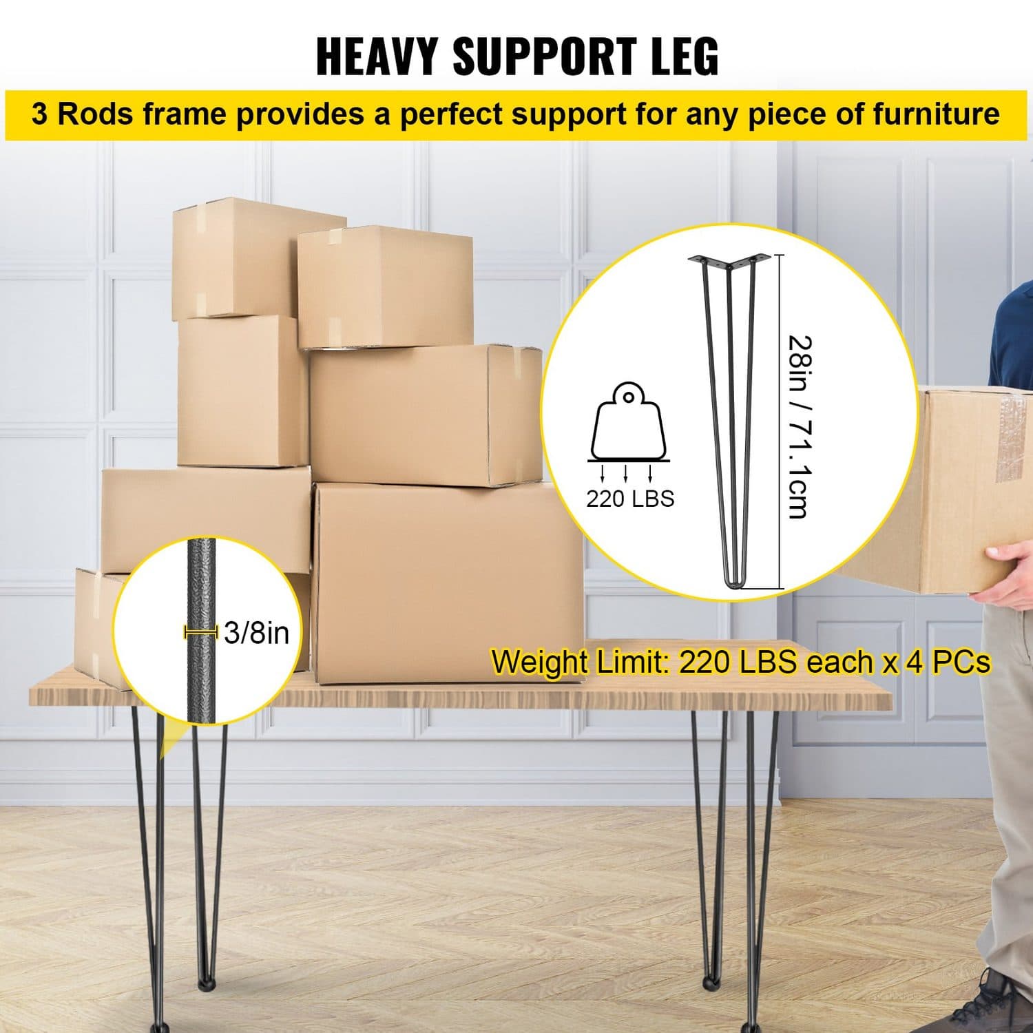 Heavy Duty Hairpin Table Legs in a 71cm 3-Rod Design - image 1