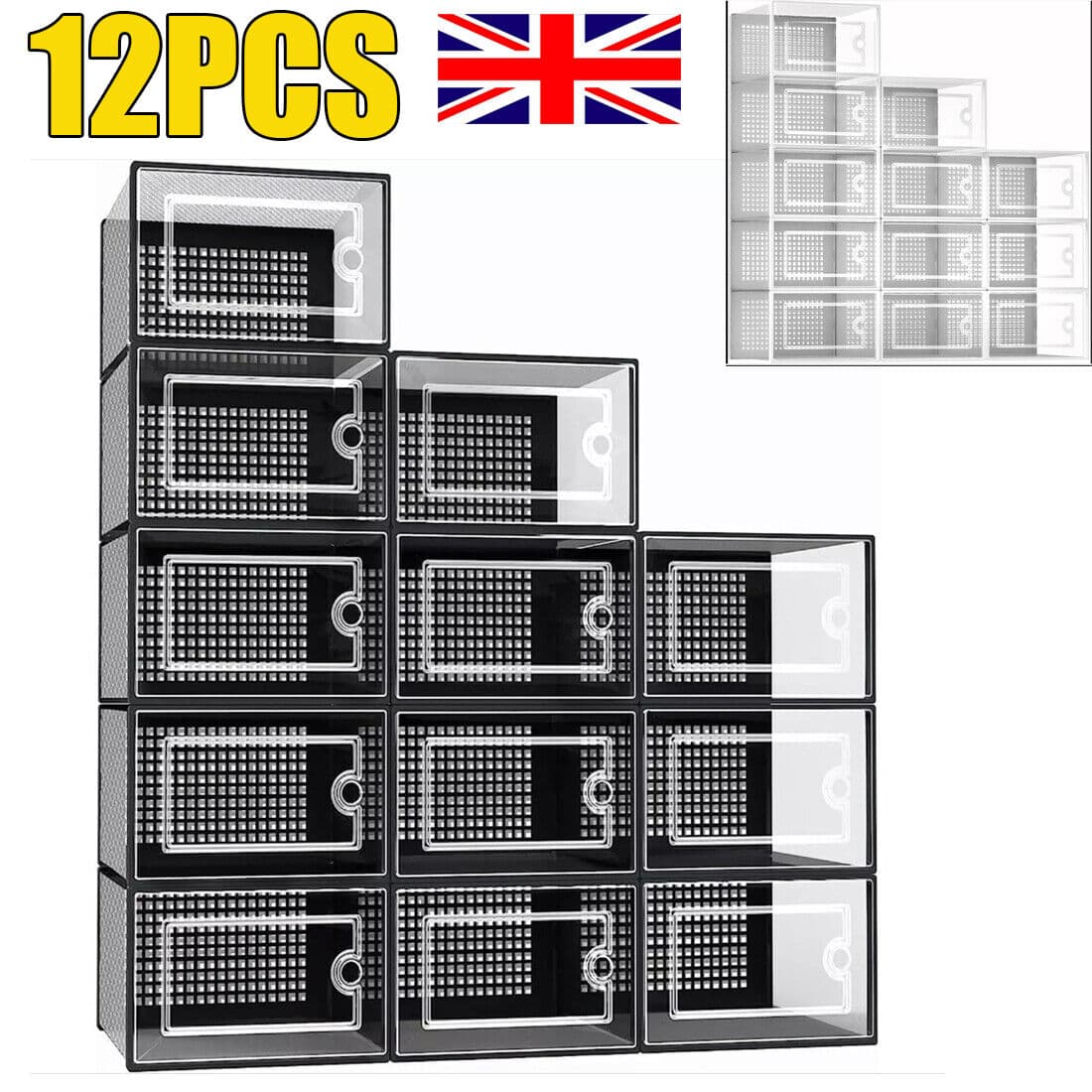 Set of 12 Stackable Shoe Storage Boxes