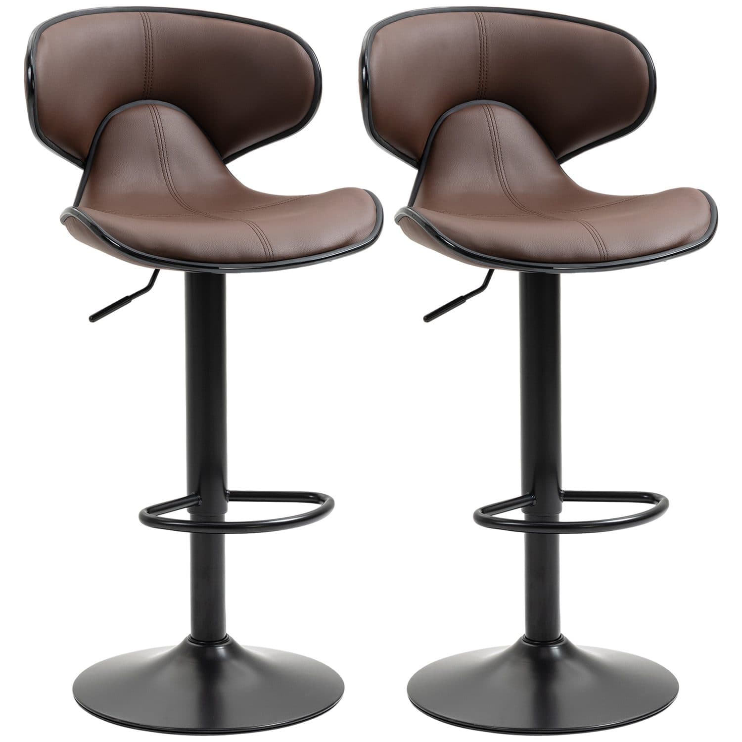 Brown Faux Leather Adjustable Bar Stools (Set of 2) - Brown