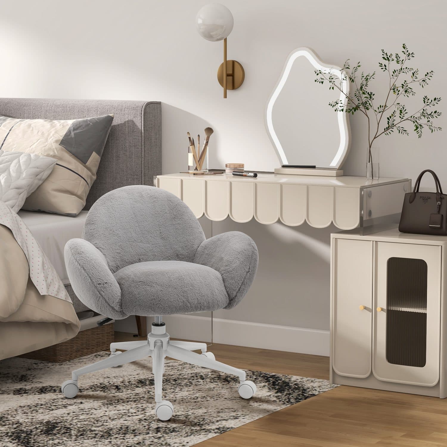 Grey Fluffy Vanity Chair - image 4