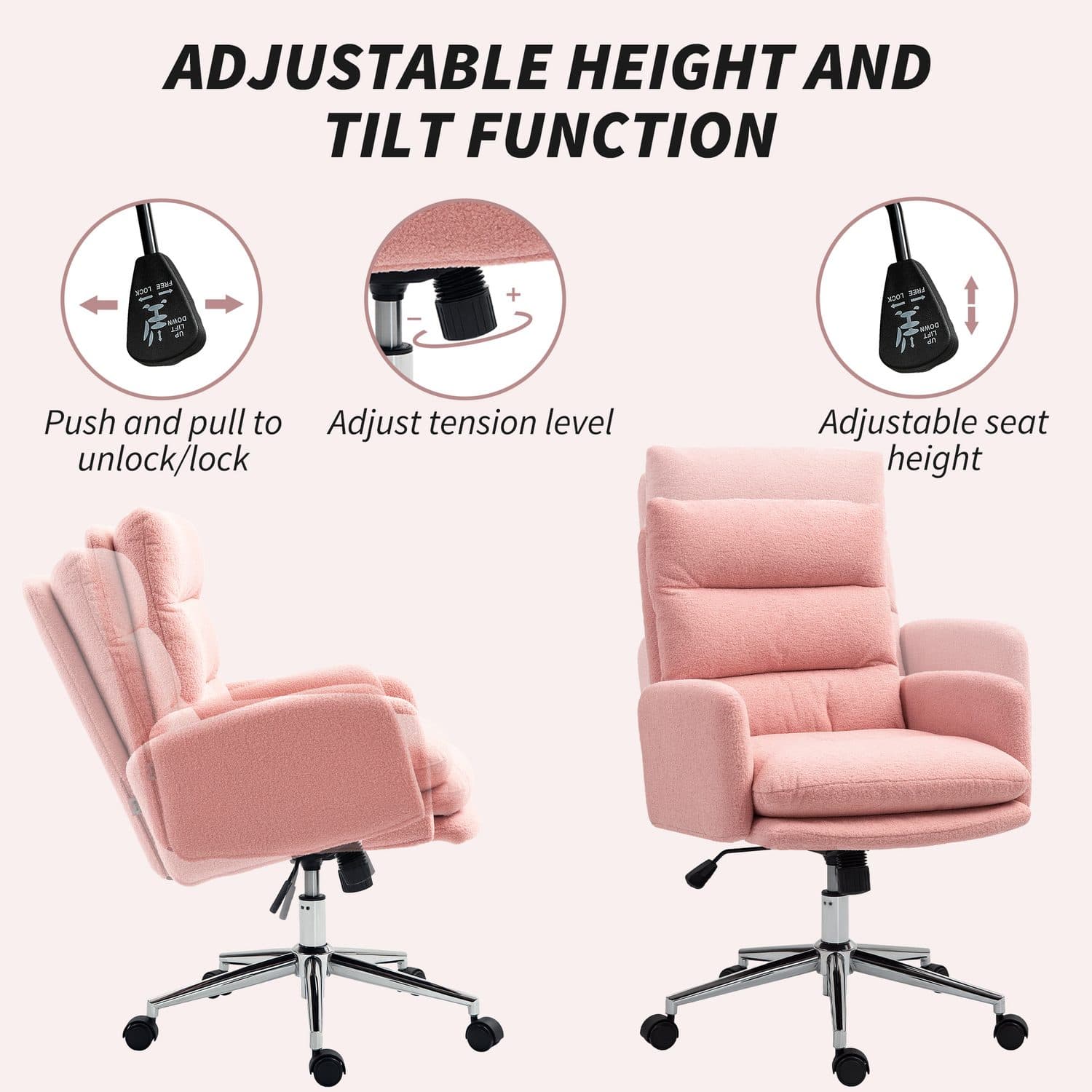 Pink Sherpa Office Chair - image 1