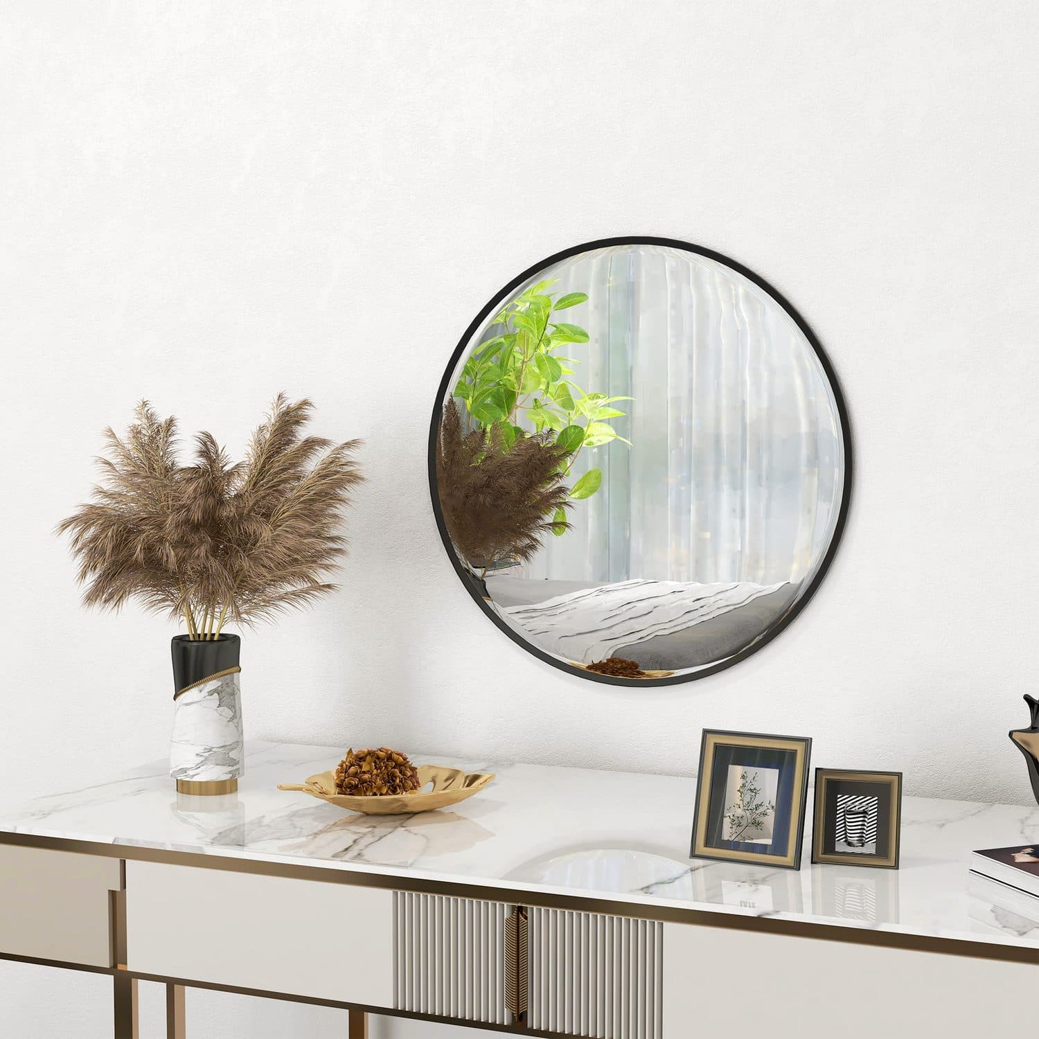 61cm Round Wall Mirror with a Slim Black Frame - image 5