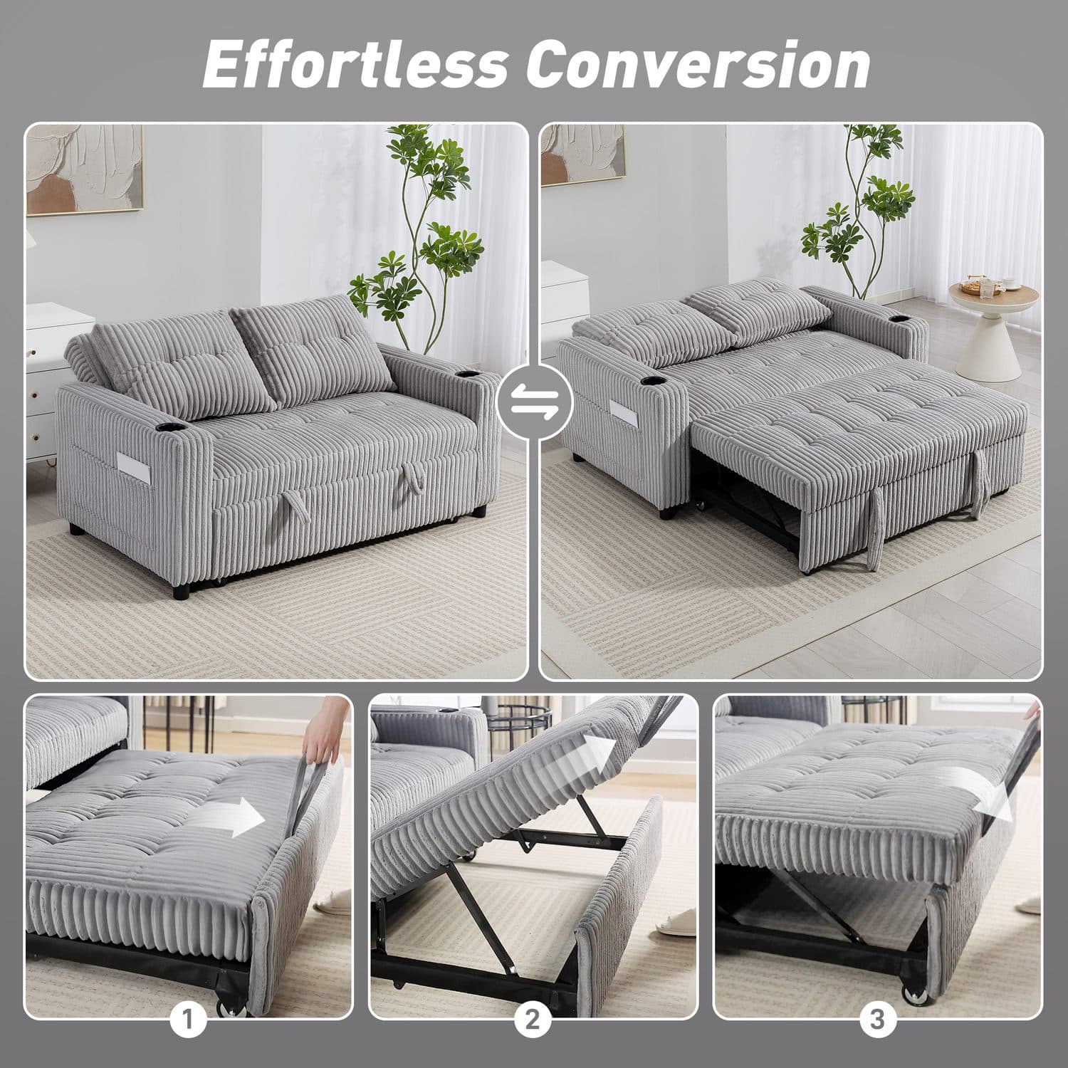 Light Grey Corduroy Sofa Bed - image 1
