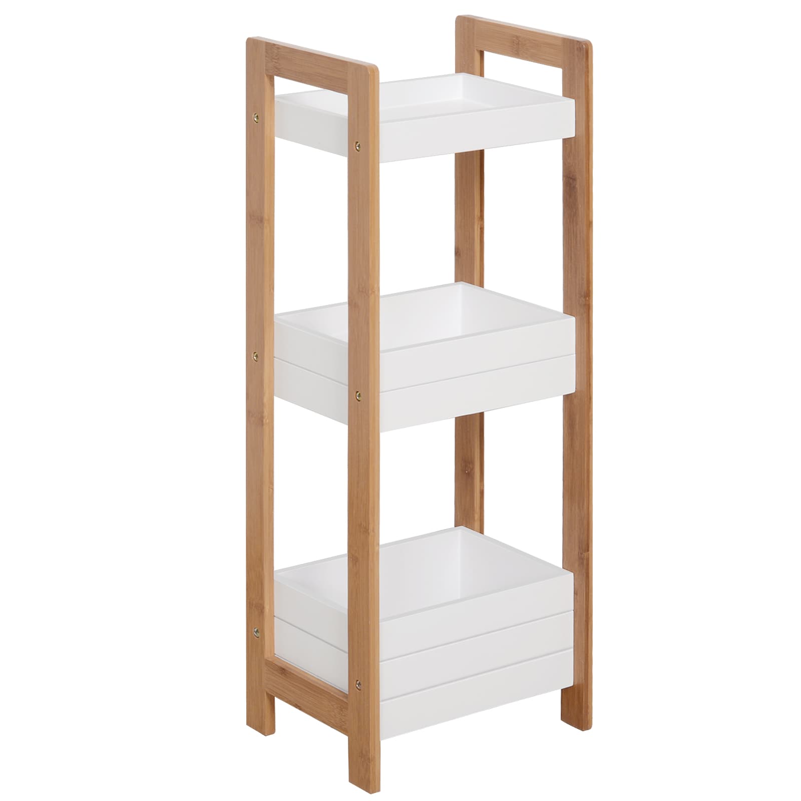 Slim Bamboo Bathroom Rack with Three White Storage Tiers - White