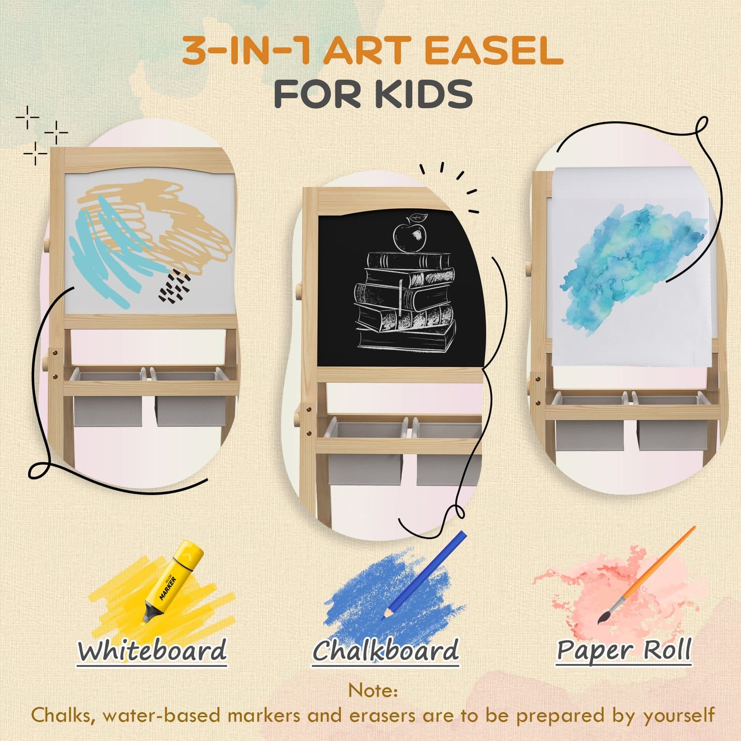 3-in-1 Natural Wood Kids Easel With Whiteboard and Storage Bins - image 3