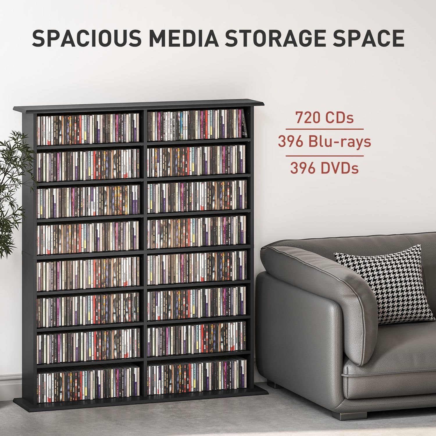 16-Compartment Black Media Shelf - image 5