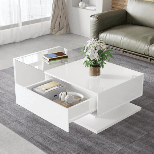 Modern High Gloss Coffee Table with 16-Colour LED Lighting - image 3