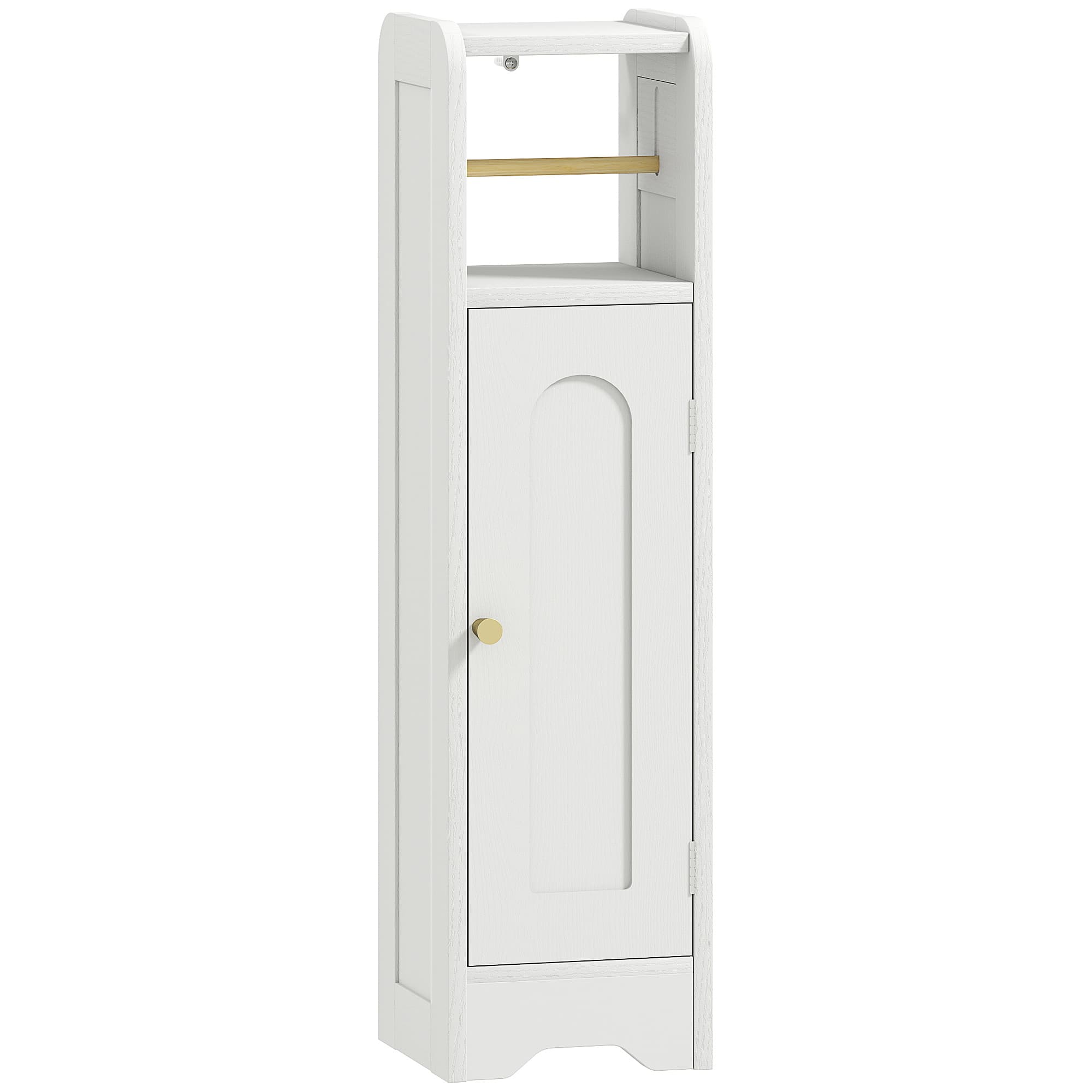 Slim White Bathroom Cabinet with Roll Holder