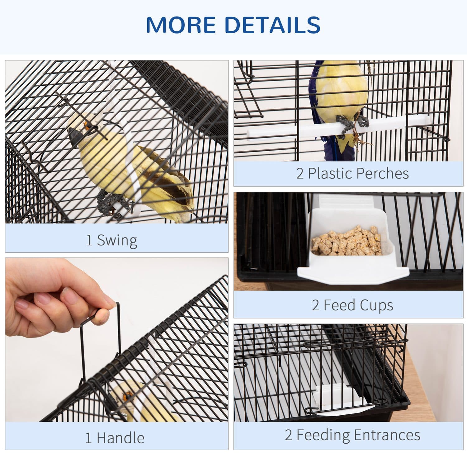 PawHut Metal Bird Cage for Finch and Canary, 39 x 33 x 47cm - image 4