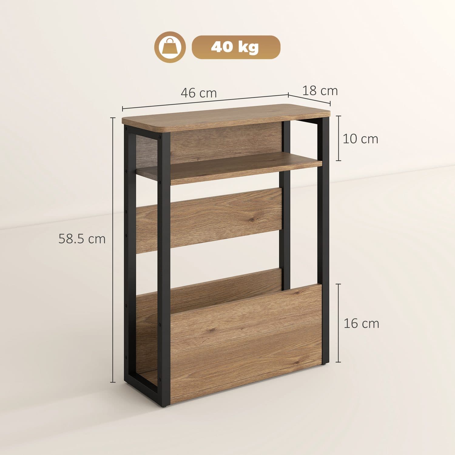 Industrial Side Table with Three Open Shelves, Black & Oak - image 4