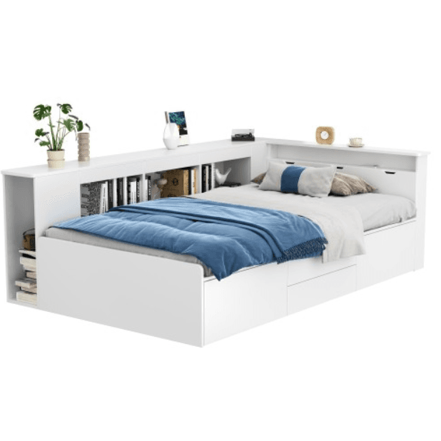 Multifunctional Kids Single Bed with Drawers, Bookcase & Cupboard (3ft)