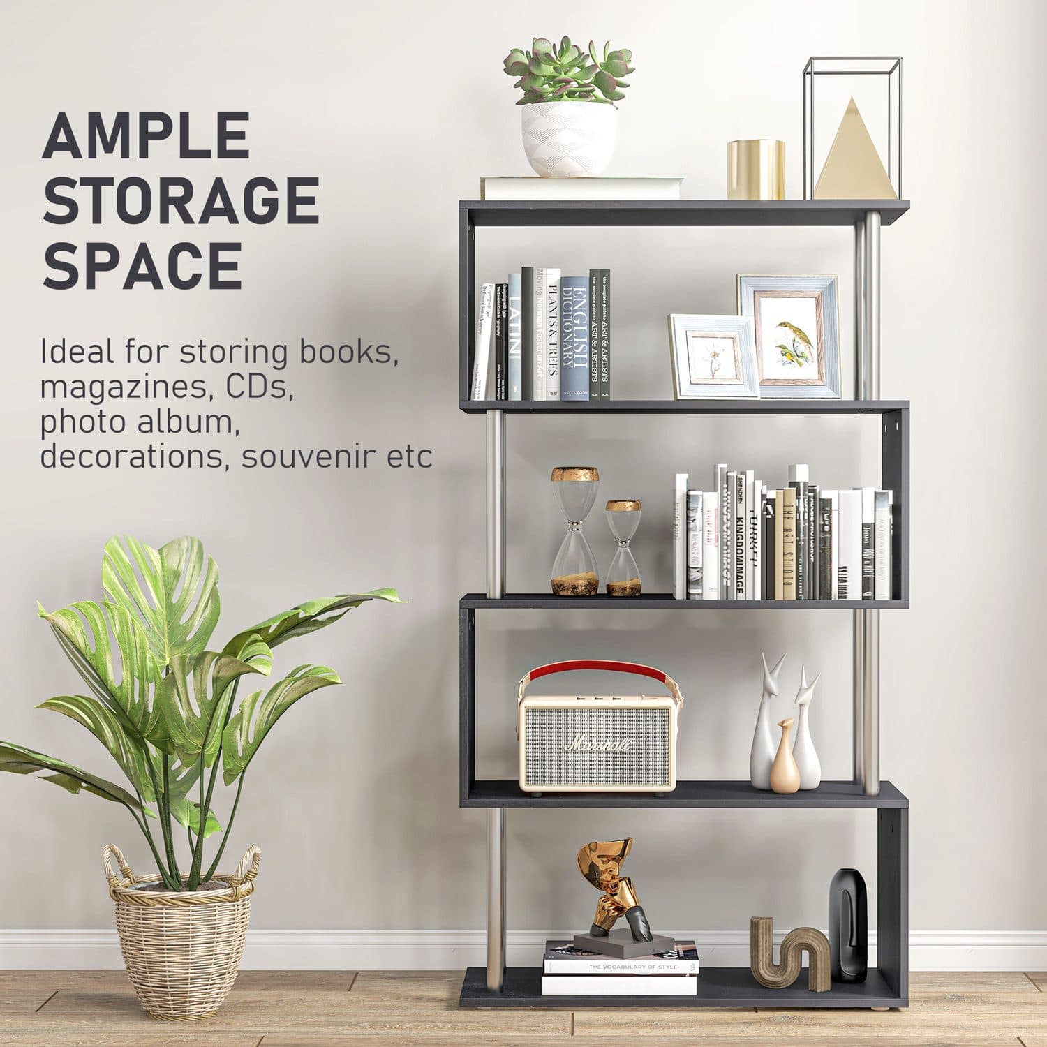 Modern 5-Tier S-Shape Bookcase - image 1