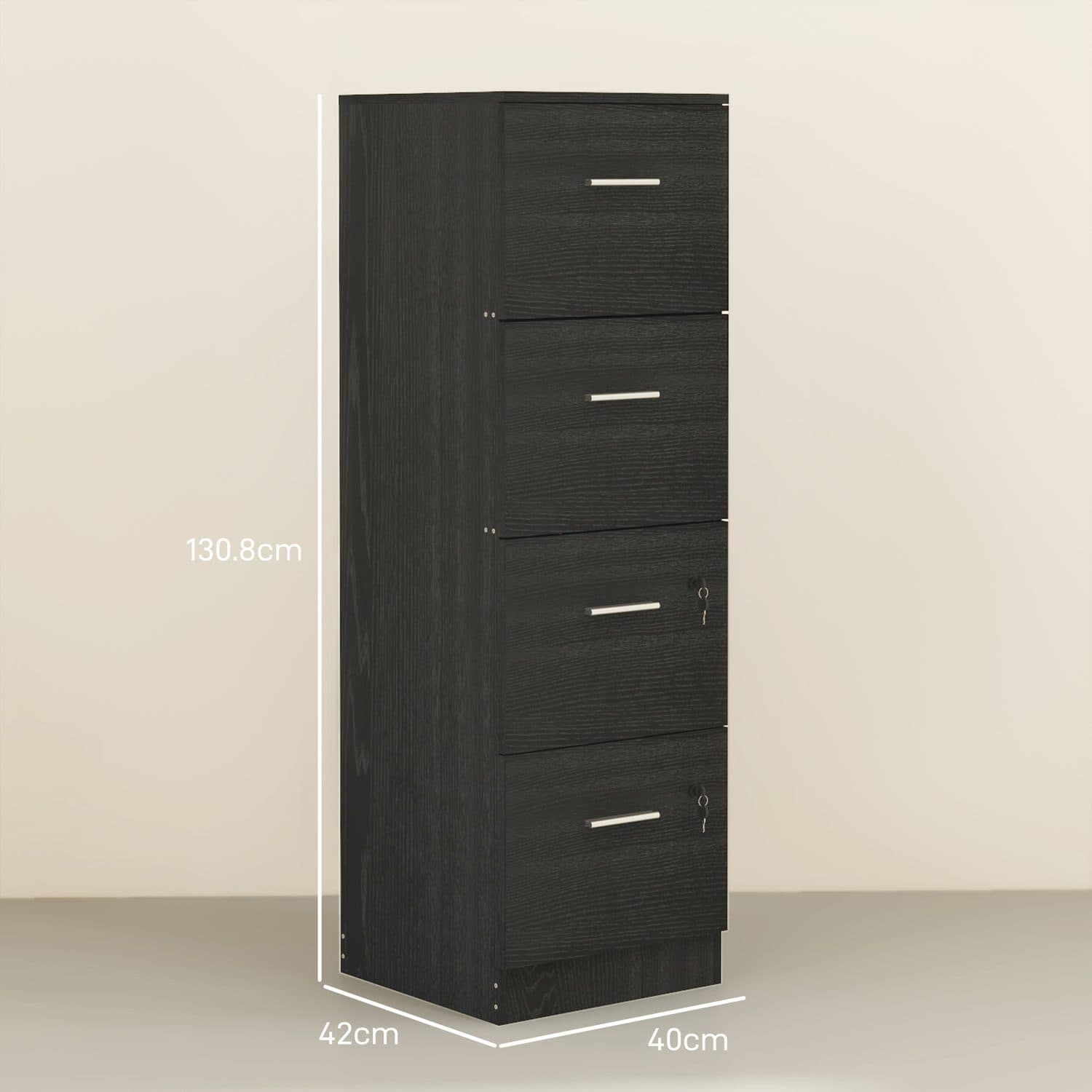 Four-Drawer Filing Cabinet with Locks — Black Wood Effect - image 2