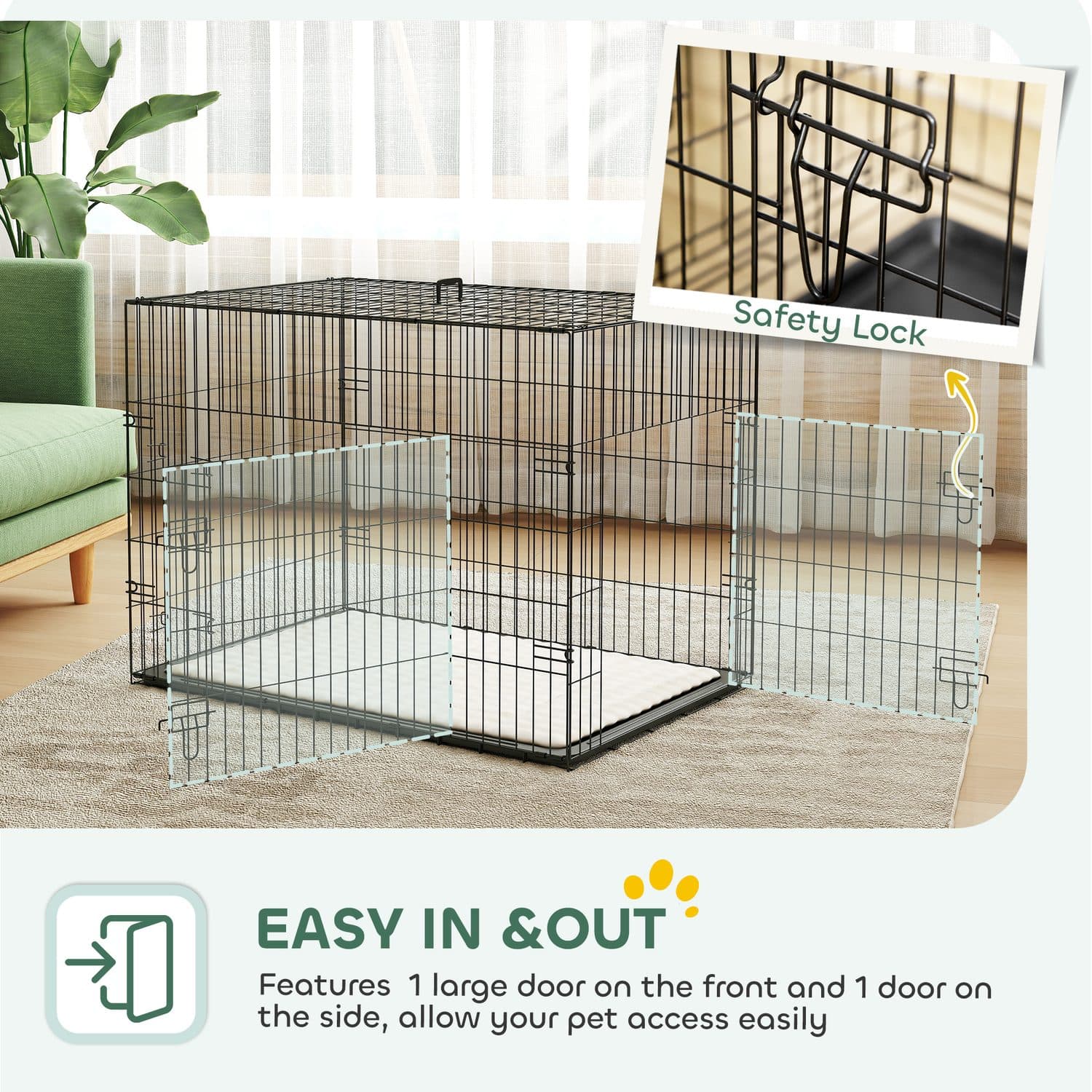 Foldable Dog Crate with Two Doors and Soft Cushion - image 4