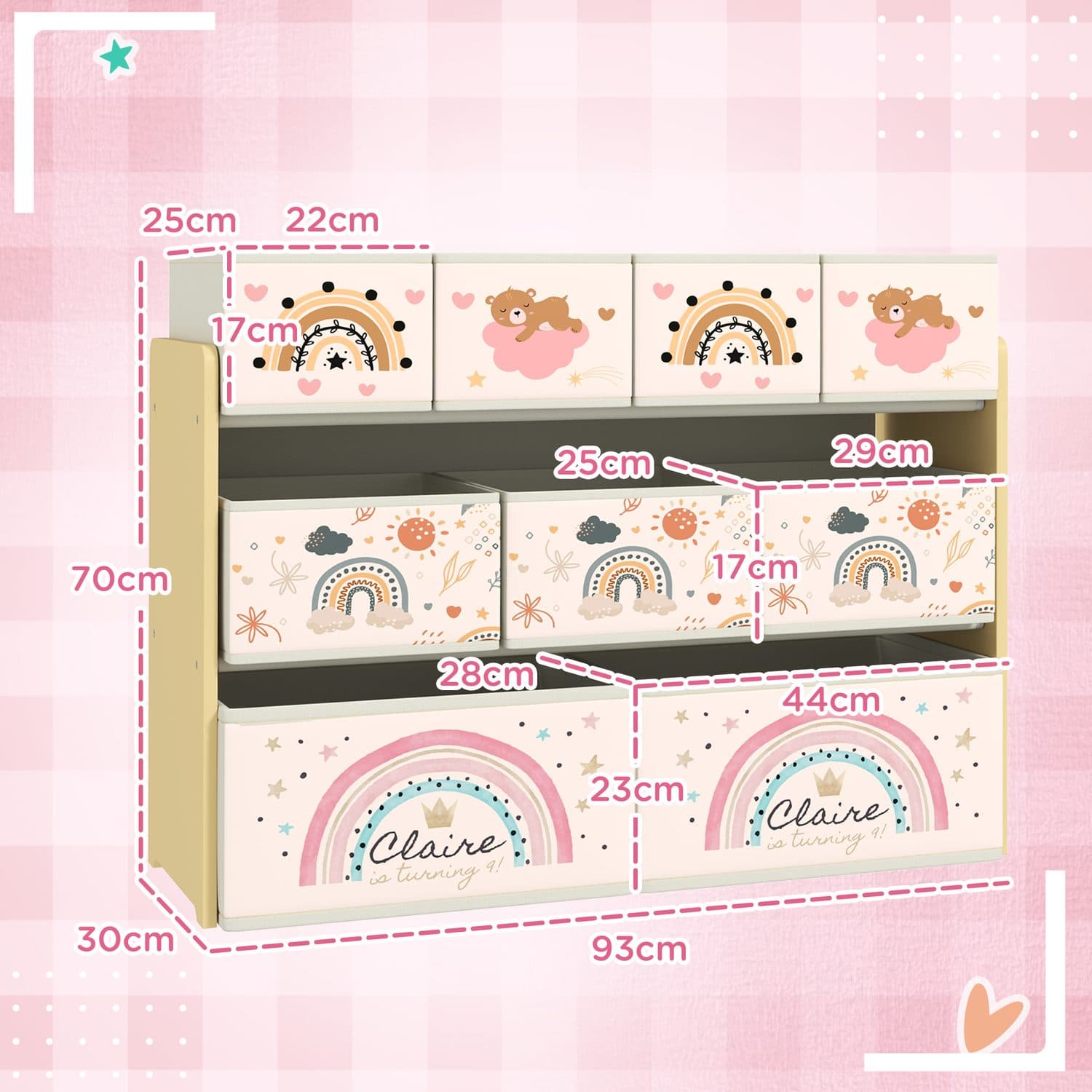 Kids 3-Tier Storage With 9 Rainbow-Print Fabric Boxes - image 3