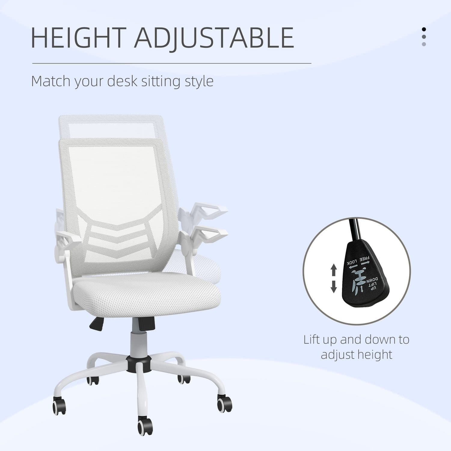 White Mesh Office Chair with Flip-Up Arms and Built-In Lumbar Support - image 3