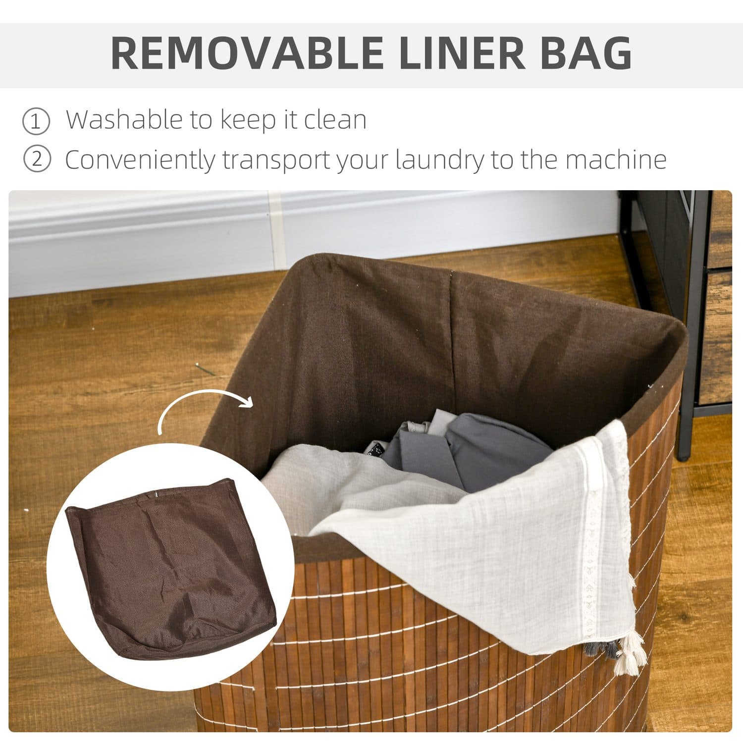 55-Litre Bamboo Corner Laundry Hamper with Lid and Removable Lining - image 5