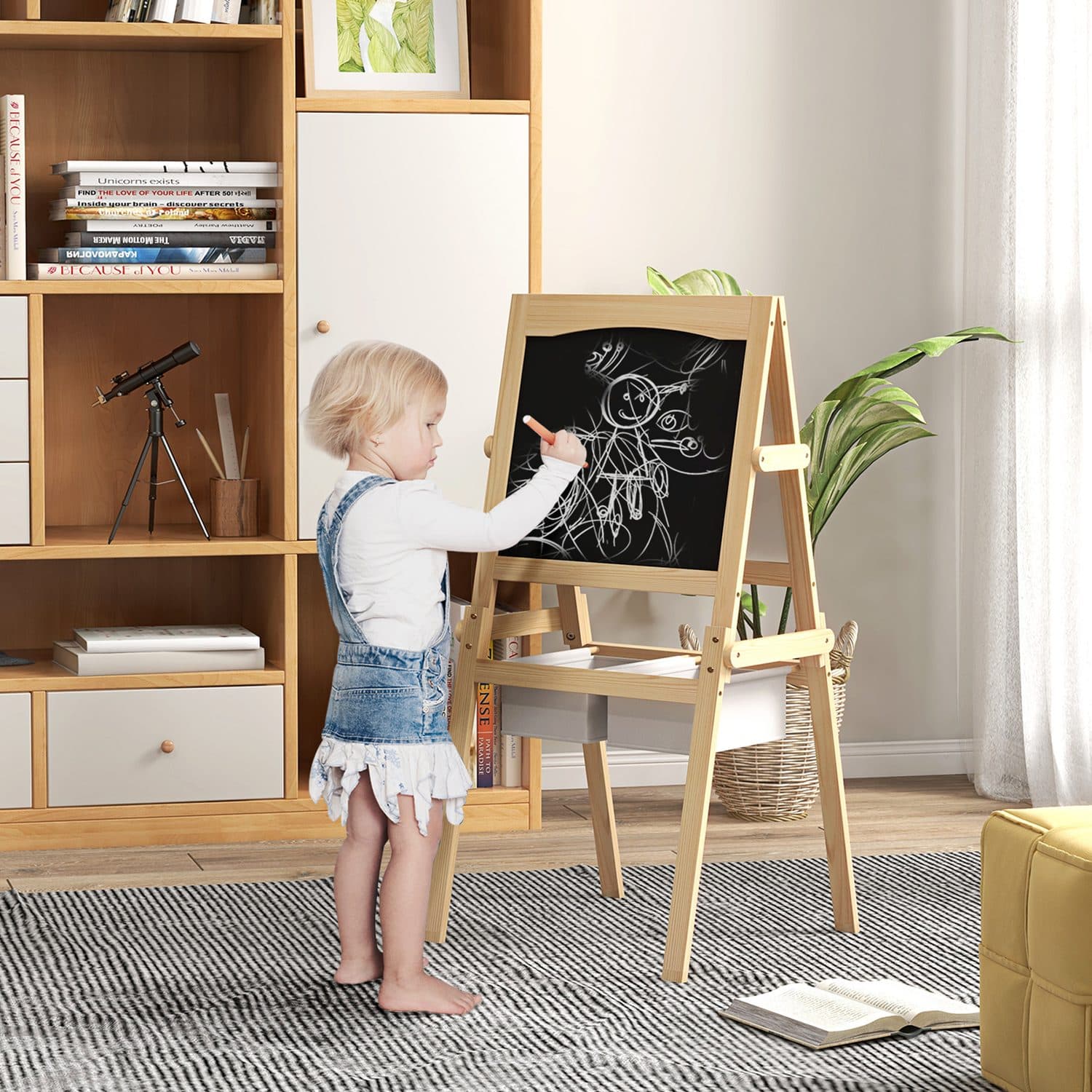 3-in-1 Natural Wood Kids Easel With Whiteboard and Storage Bins - image 1