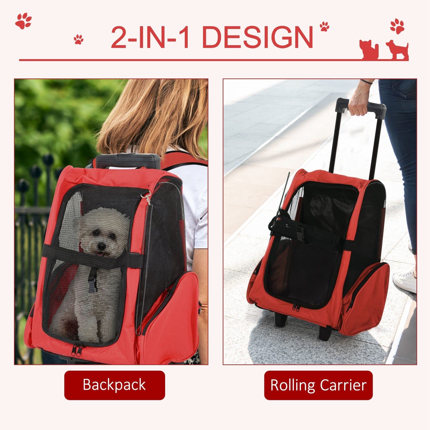 PawHut 2-in-1 Pet Carrier Backpack with Wheels - image 3