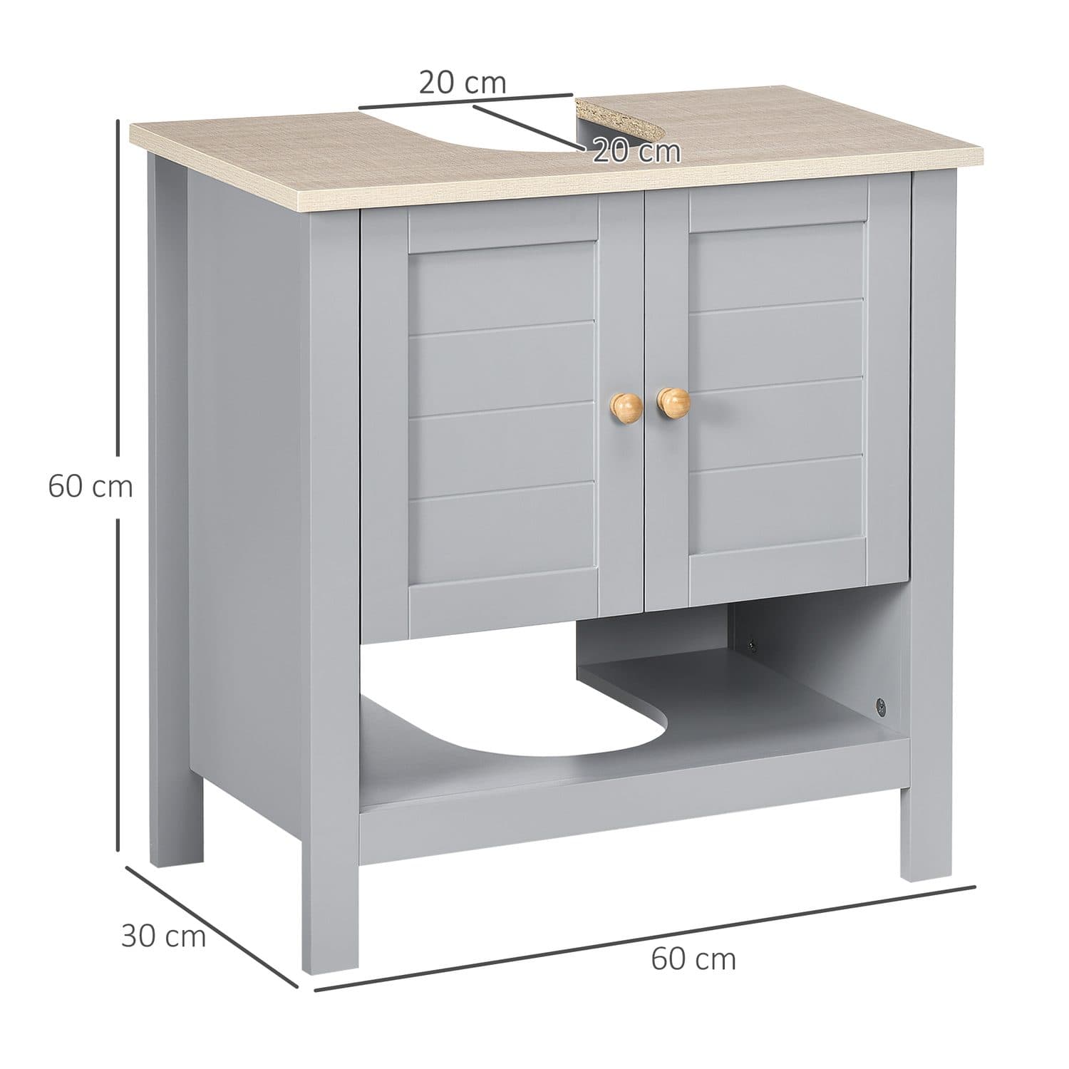 Grey Under-Sink Bathroom Cabinet with Adjustable Shelf - image 5