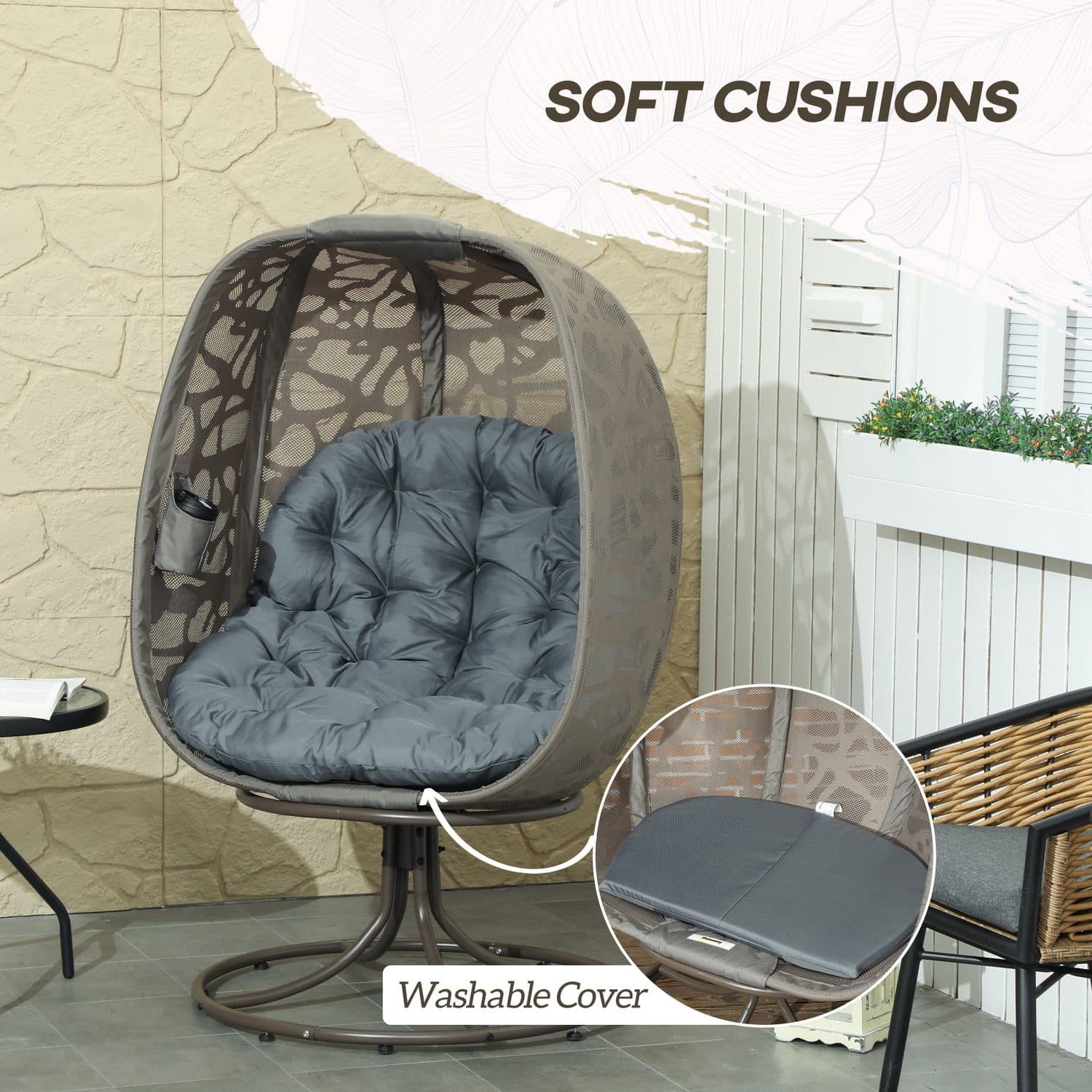 Grey Swivel Egg Chair with Cushions - image 5